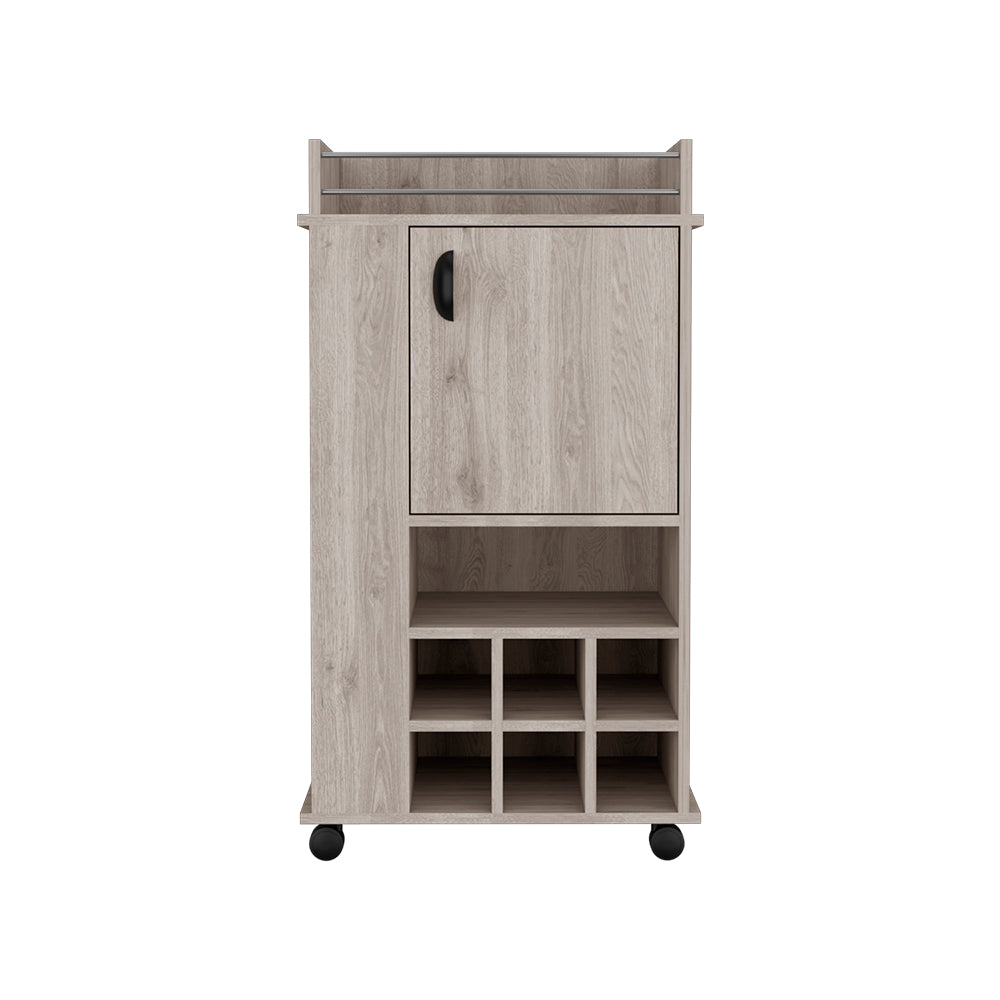 Light oak bar cart with cabinet and wine rack