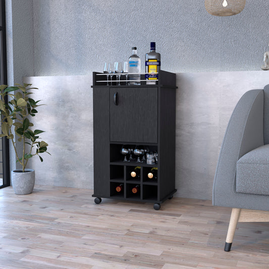 Modern black bar cabinet with wine racks glassware storage and bottle display