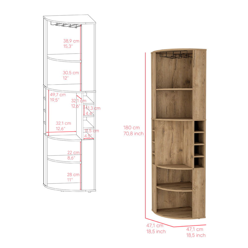 Wooden corner bar cabinet with wine glass rack and shelves cm tall