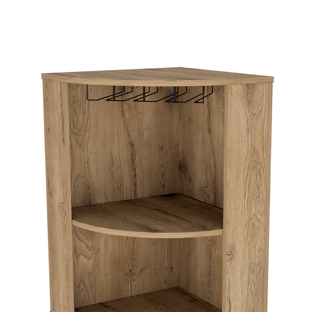 Wooden corner bar cabinet with builtin wine glass rack