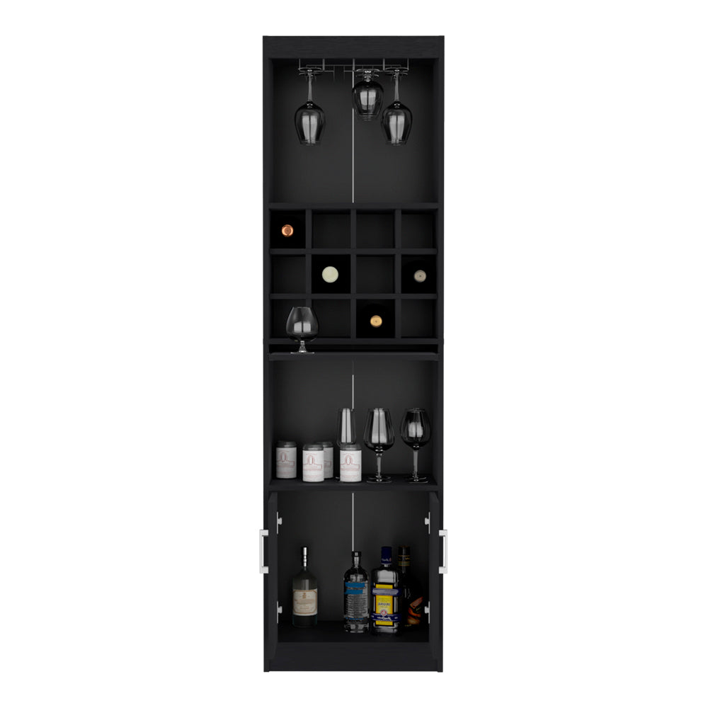 Modern black wine cabinet with glass holder and bottle racks