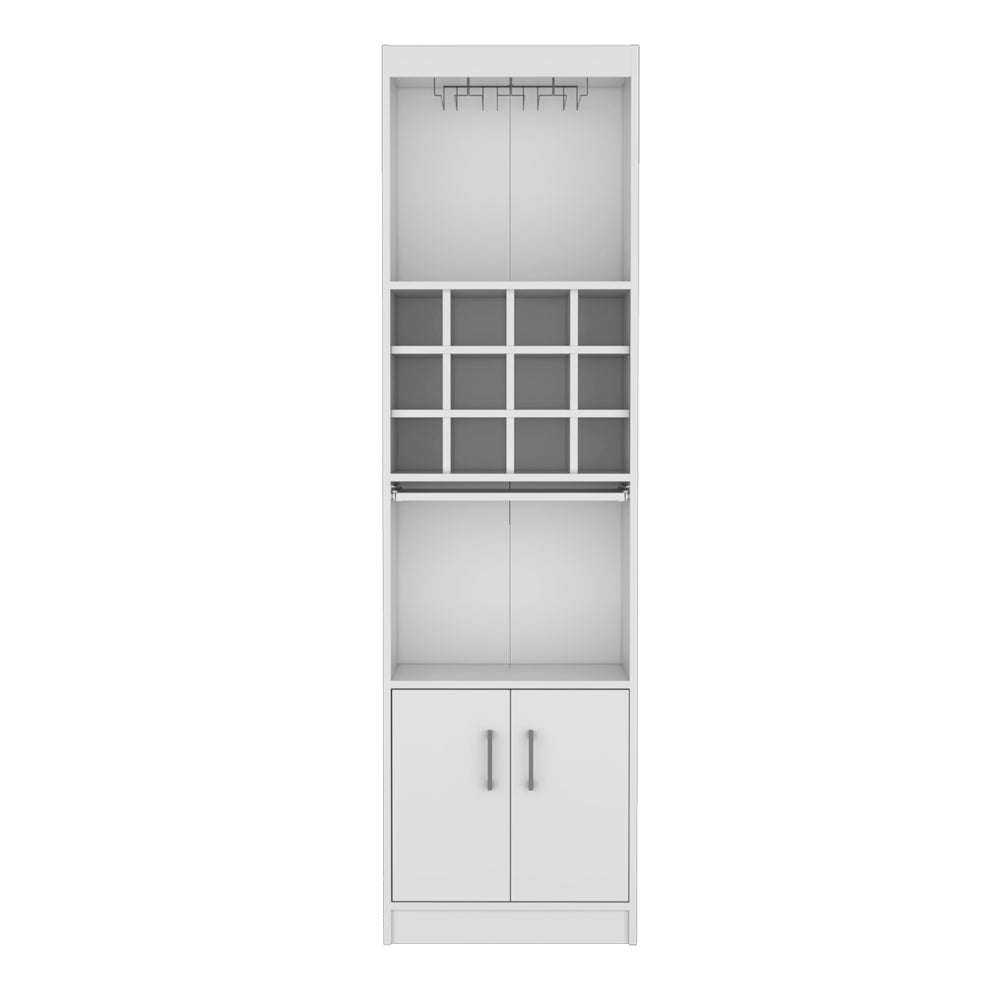 Modern white wine rack cabinet with bottle cubbies and storage doors
