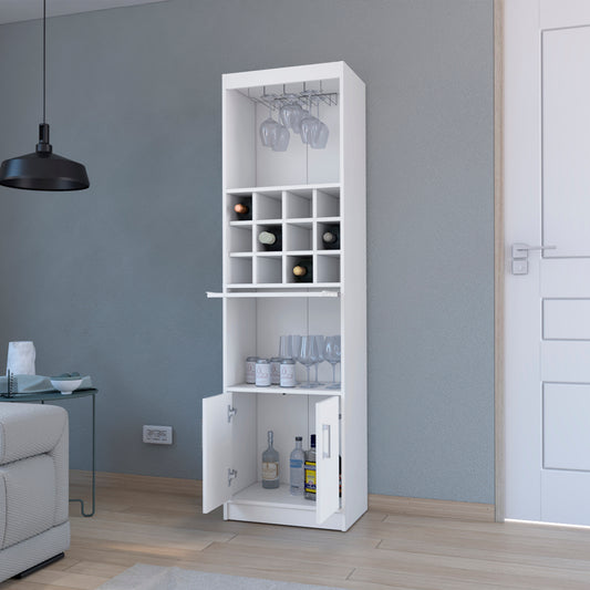 White modern wine cabinet with glass rack wine cubbies and lower storage doors