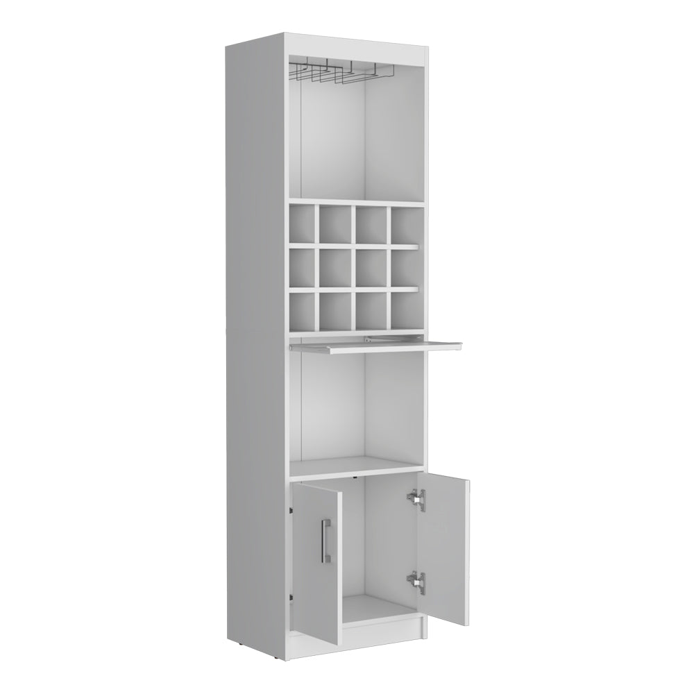 Modern white bar cabinet with wine rack and glass holder perfect for home entertaining