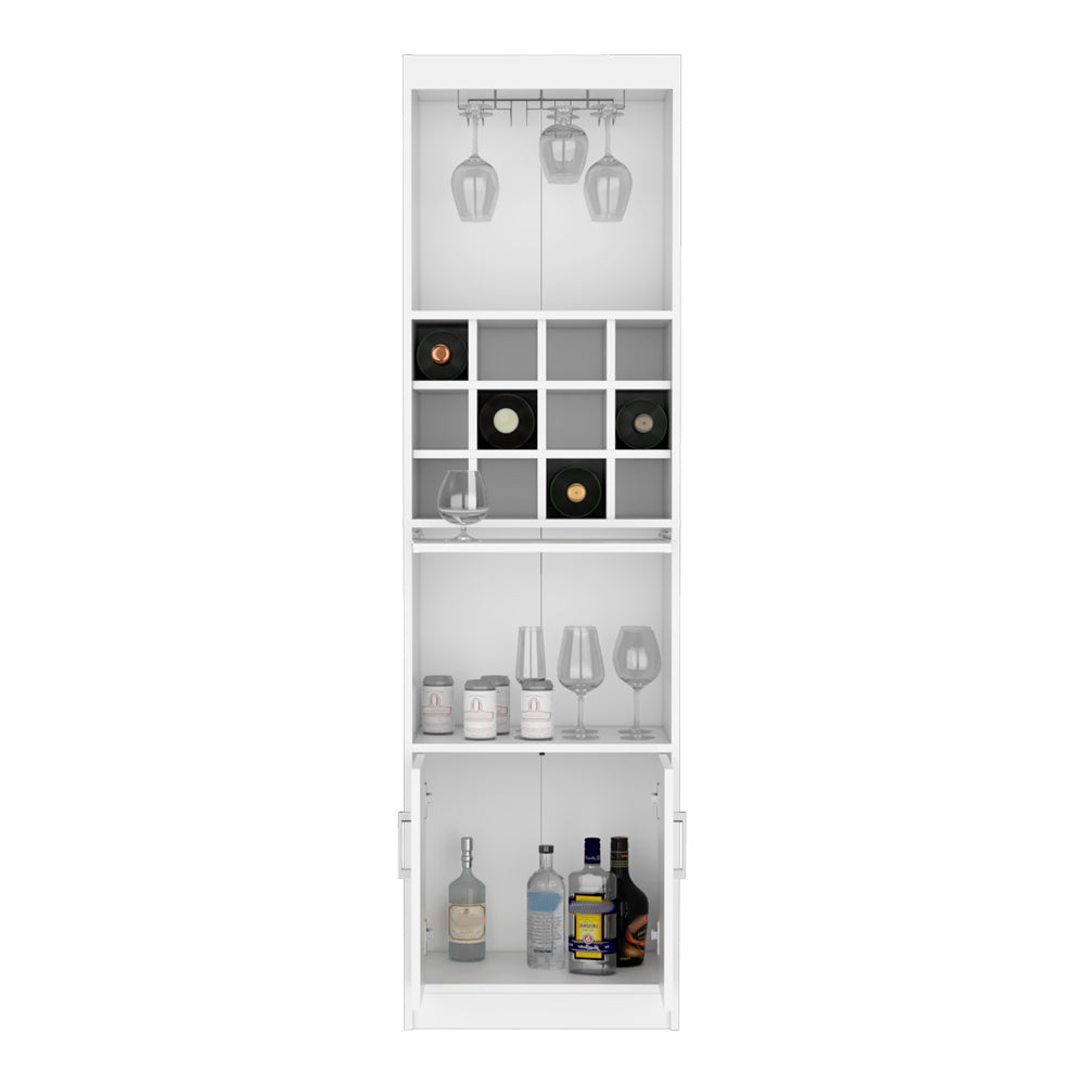 Modern white bar cabinet with glass holders wine rack and bottle storage