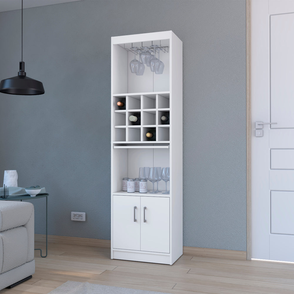 White wine rack cabinet with glass holders wine cubbies and two doors