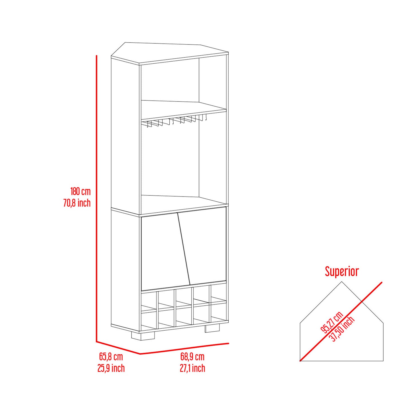 Corner cabinet with wine rack and glass door for home bar storage