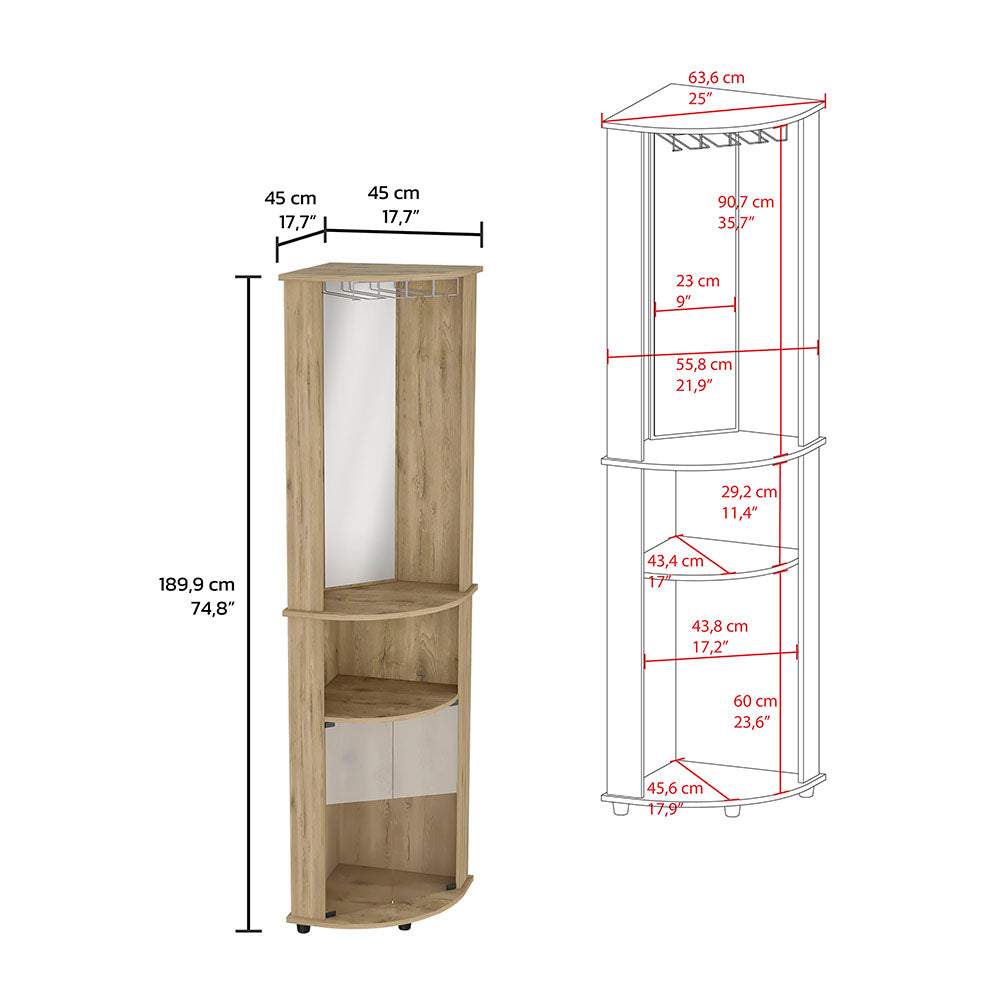 Corner coat rack with mirror wood finish features shelves and hanging rod for entryway storage