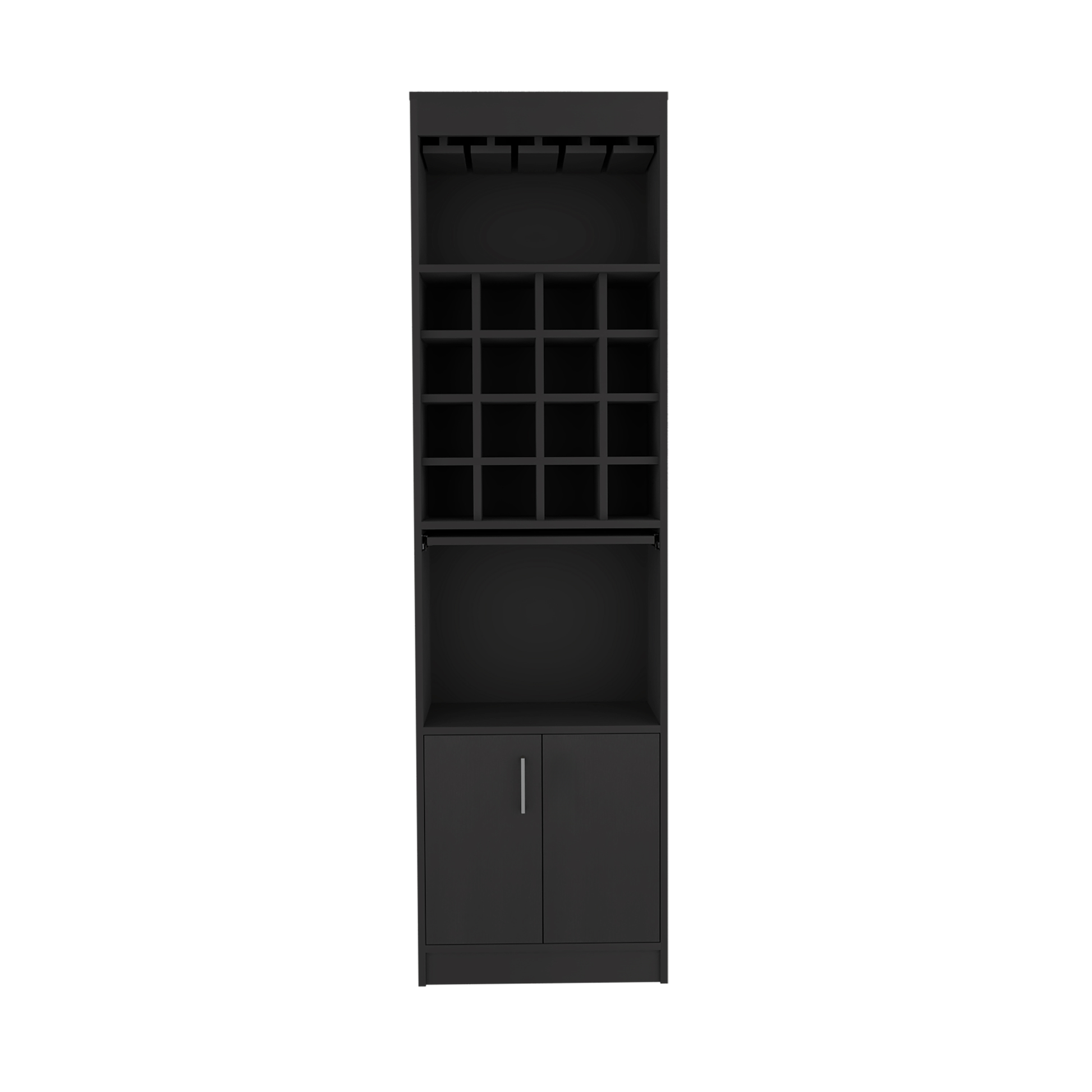 Black modern bar cabinet with wine rack and two lower doors