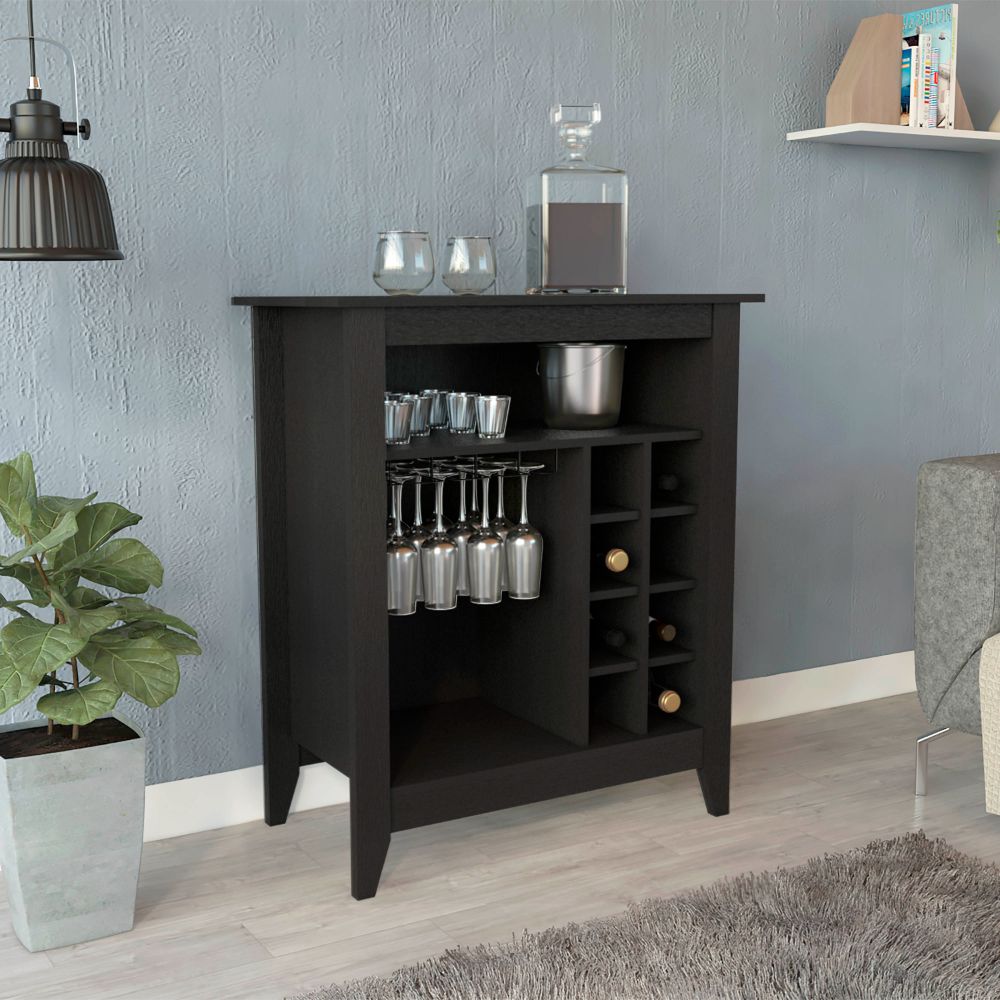 TREATLIFE HOME Essential Cabinet with One Open Shelf, Six Built-in Wine Racks and One Drawer, Black