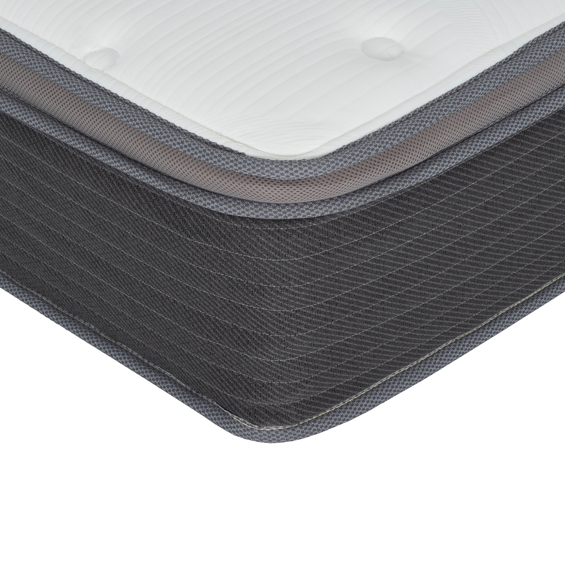 White quilted mattress top with gray textured side plush comfort mattress
