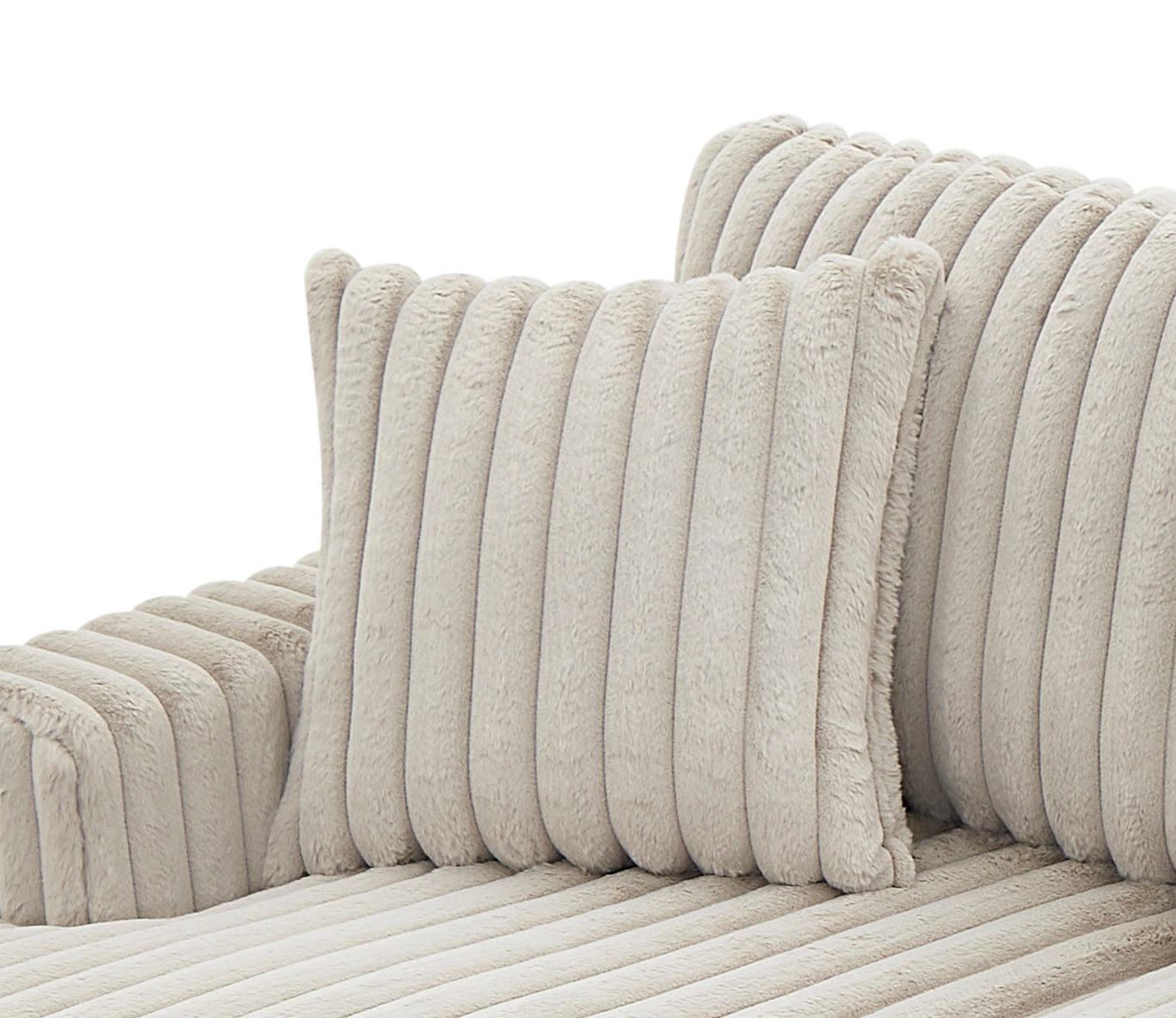 Plush beige corduroy throw pillow with vertical ridges for cozy decor