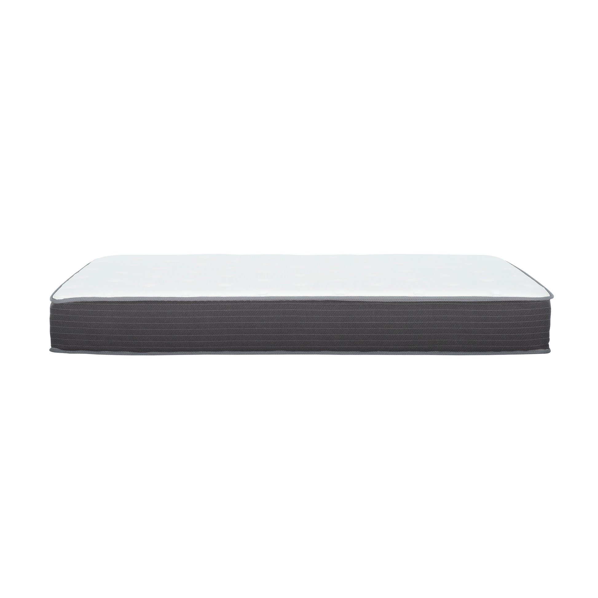 Gray and white euro top mattress with quilted surface detail