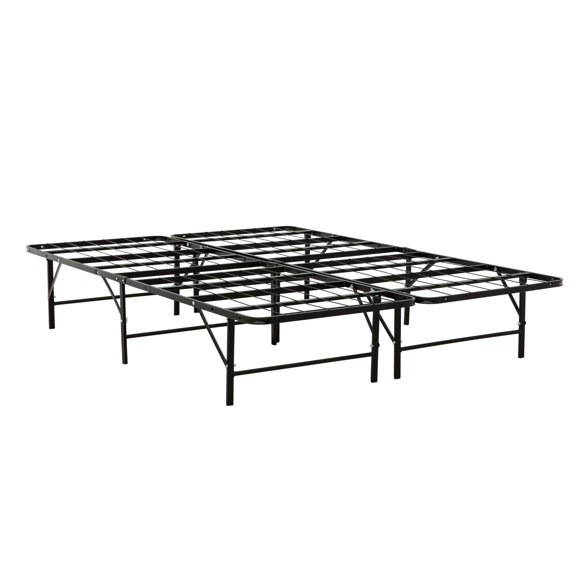 Black metal queen bed frame with a grid support system no box spring needed