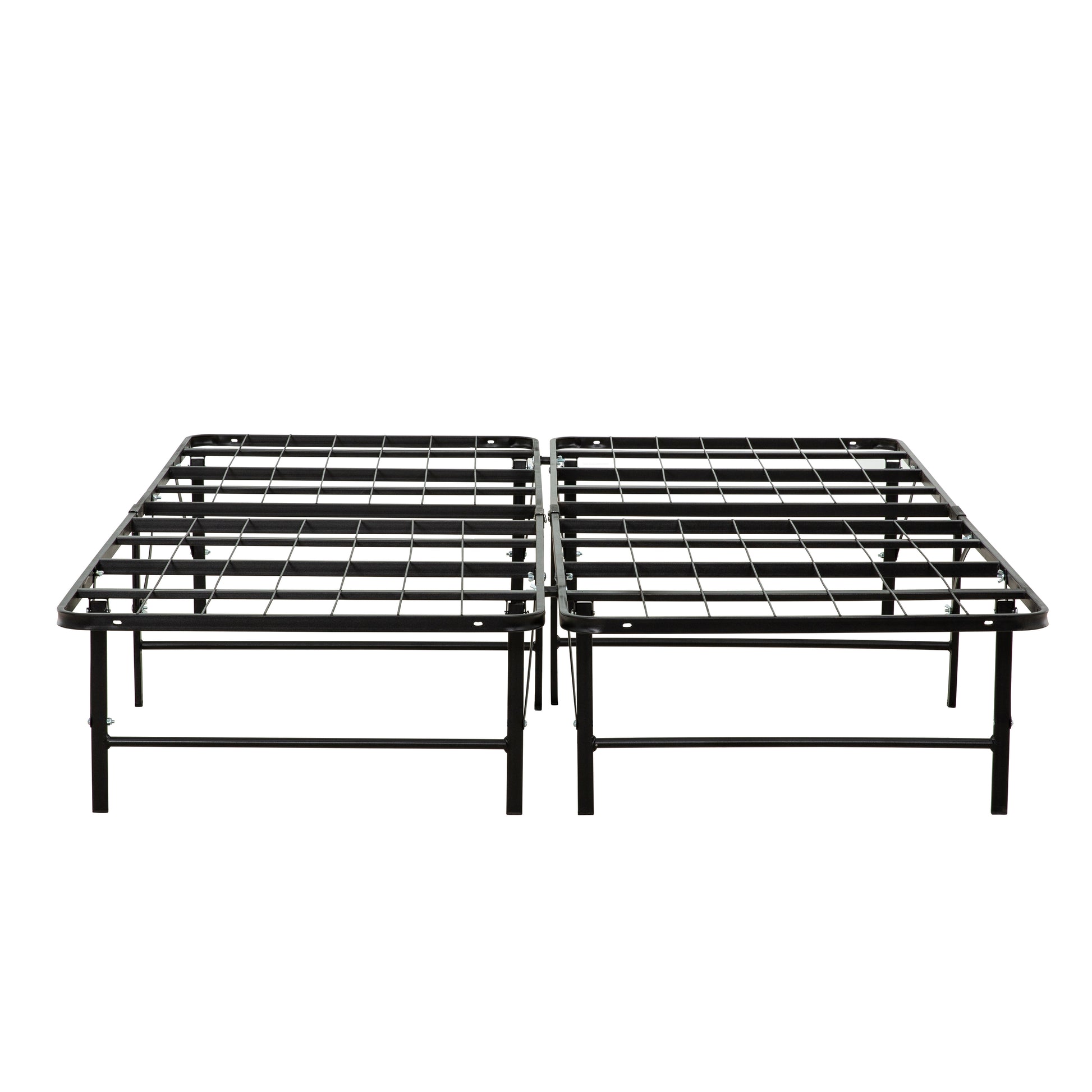 Black metal platform bed frame with foldable design and sturdy support