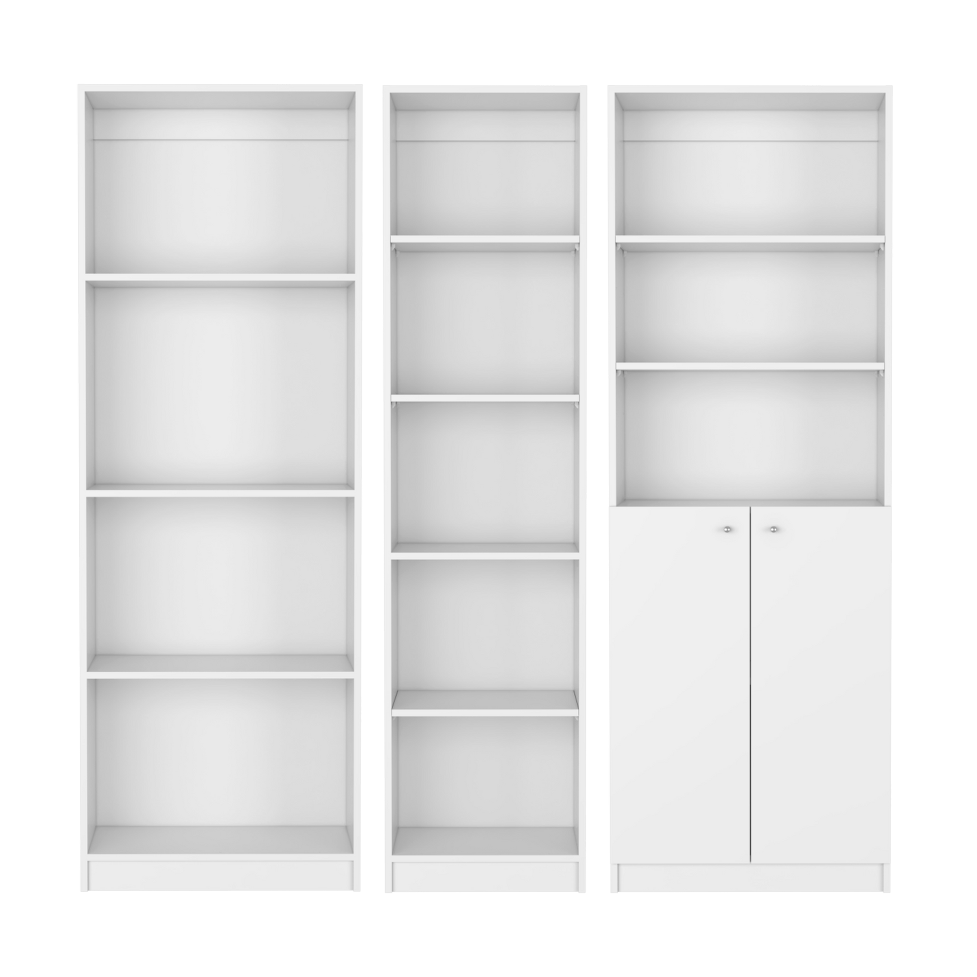 White minimalist bookcase with open shelves