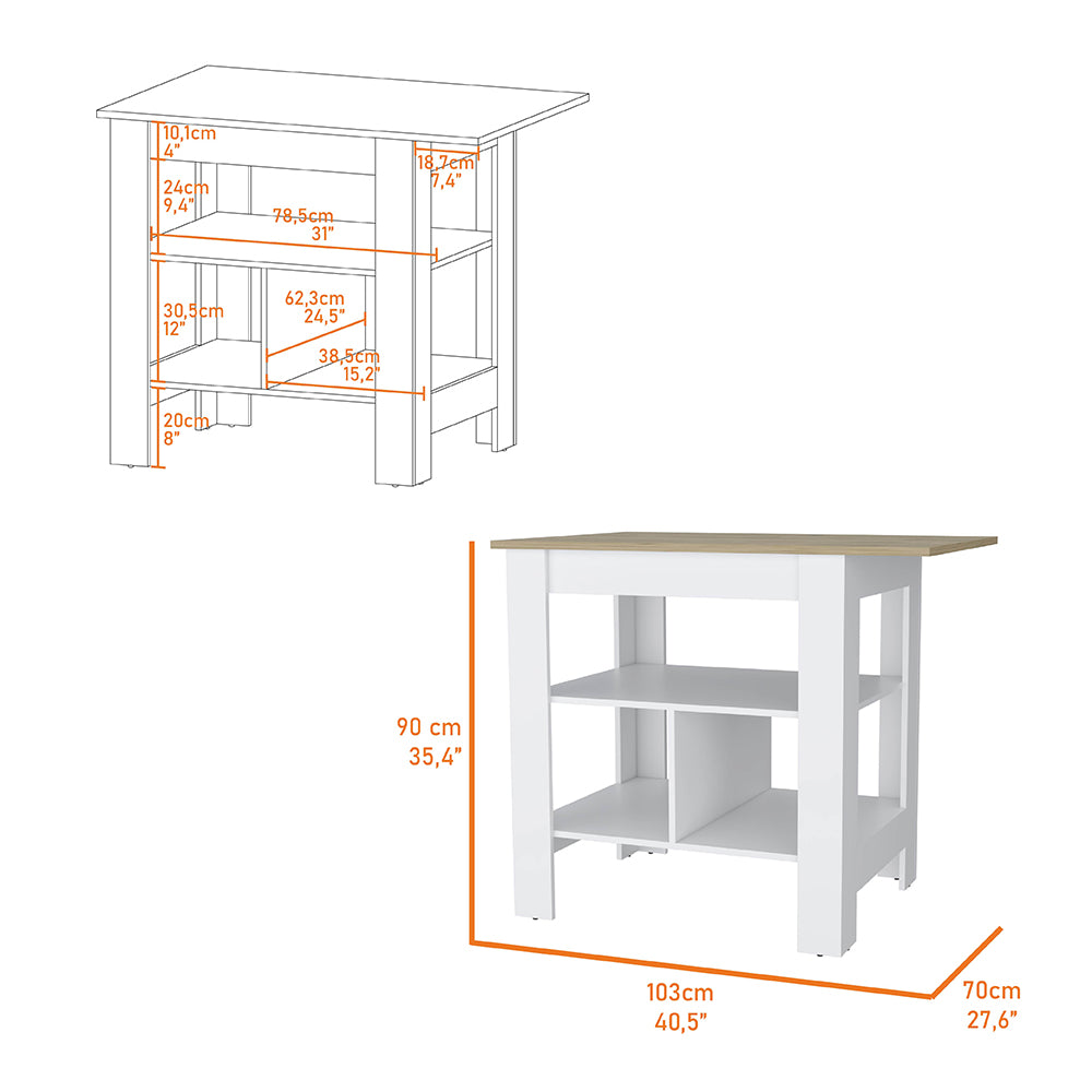 White and wood bar table with two open shelves