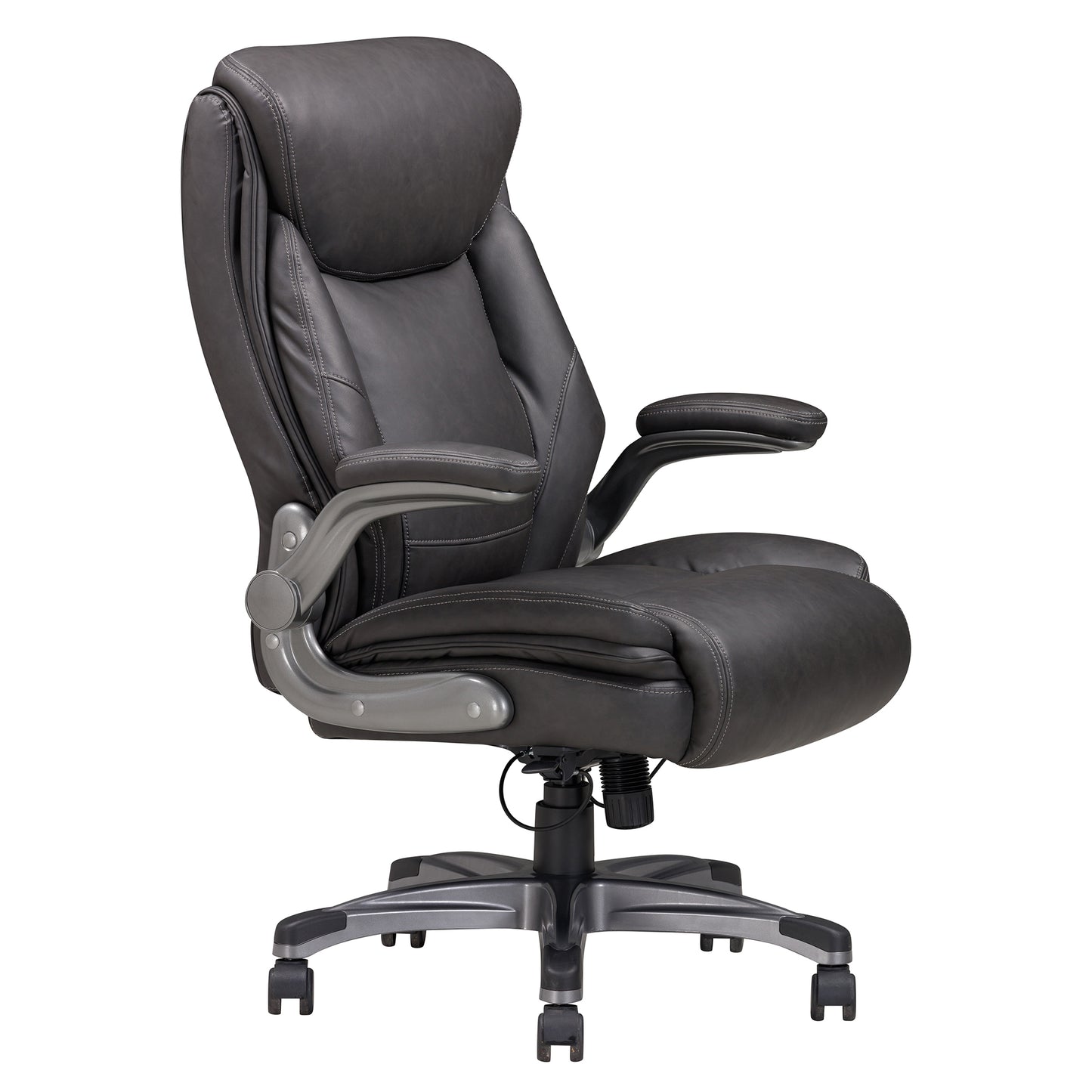 TREATLIFE HOME Gray Bonded Leather Upholstered Office Chair with Adjustable Armrest, Height Adjustment, 360 Degree Swivel and Nylon Casters