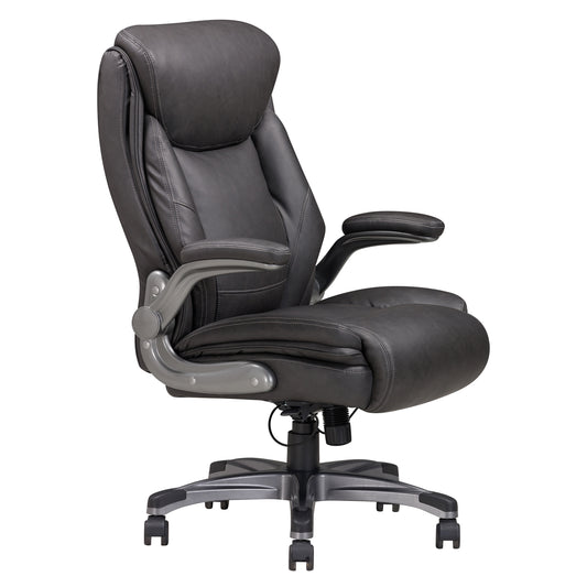 TREATLIFE HOME Gray Bonded Leather Upholstered Office Chair with Adjustable Armrest, Height Adjustment, 360 Degree Swivel and Nylon Casters