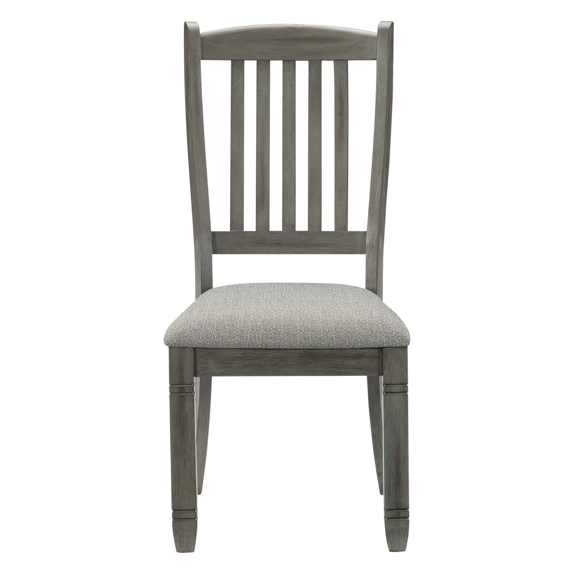 Gray wooden dining chair with upholstered seat