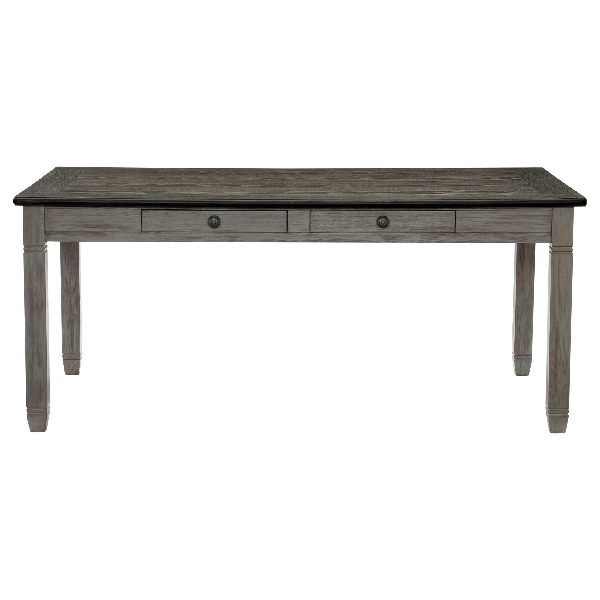 Rustic grey wooden dining table with two drawers