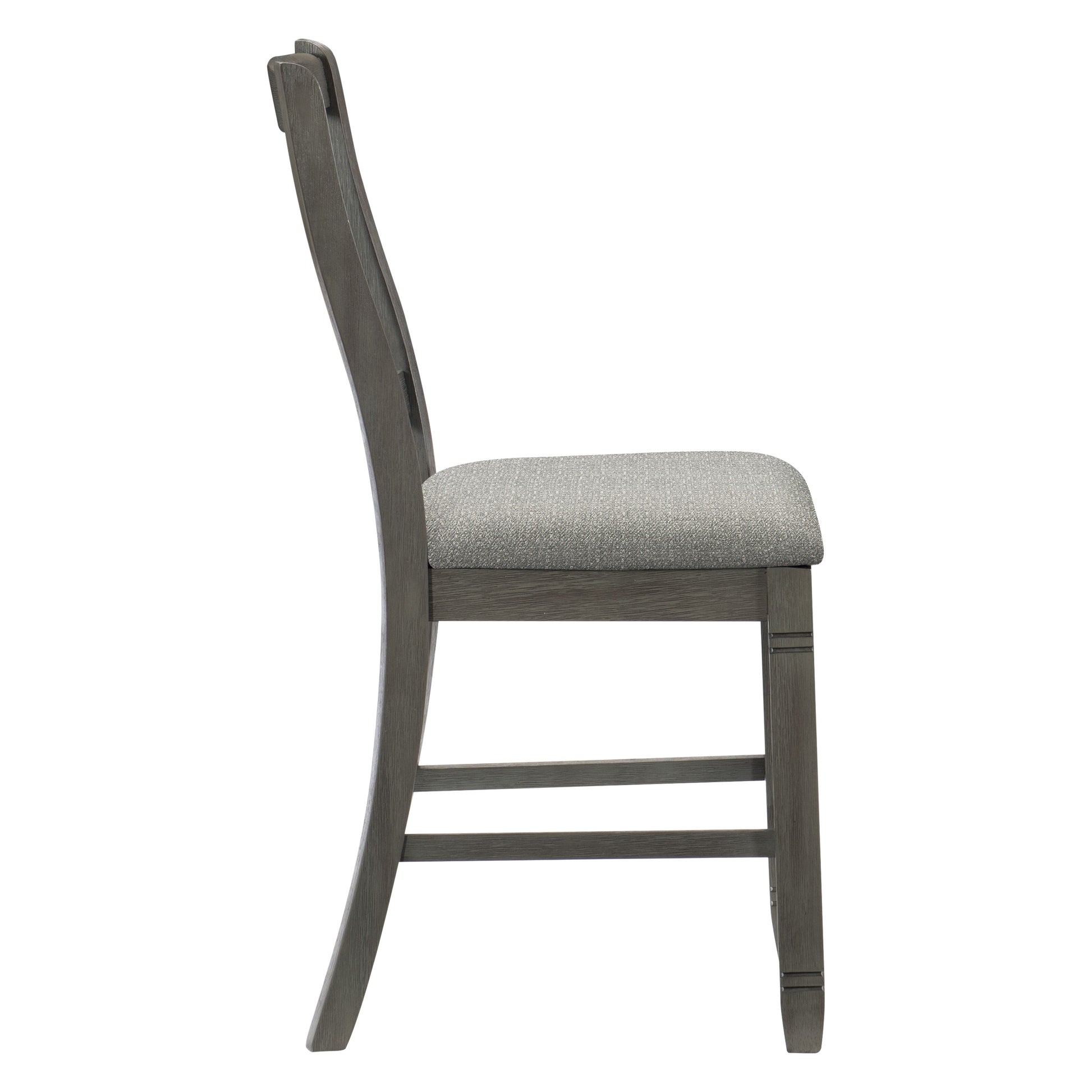 Gray wooden dining chair with upholstered seat