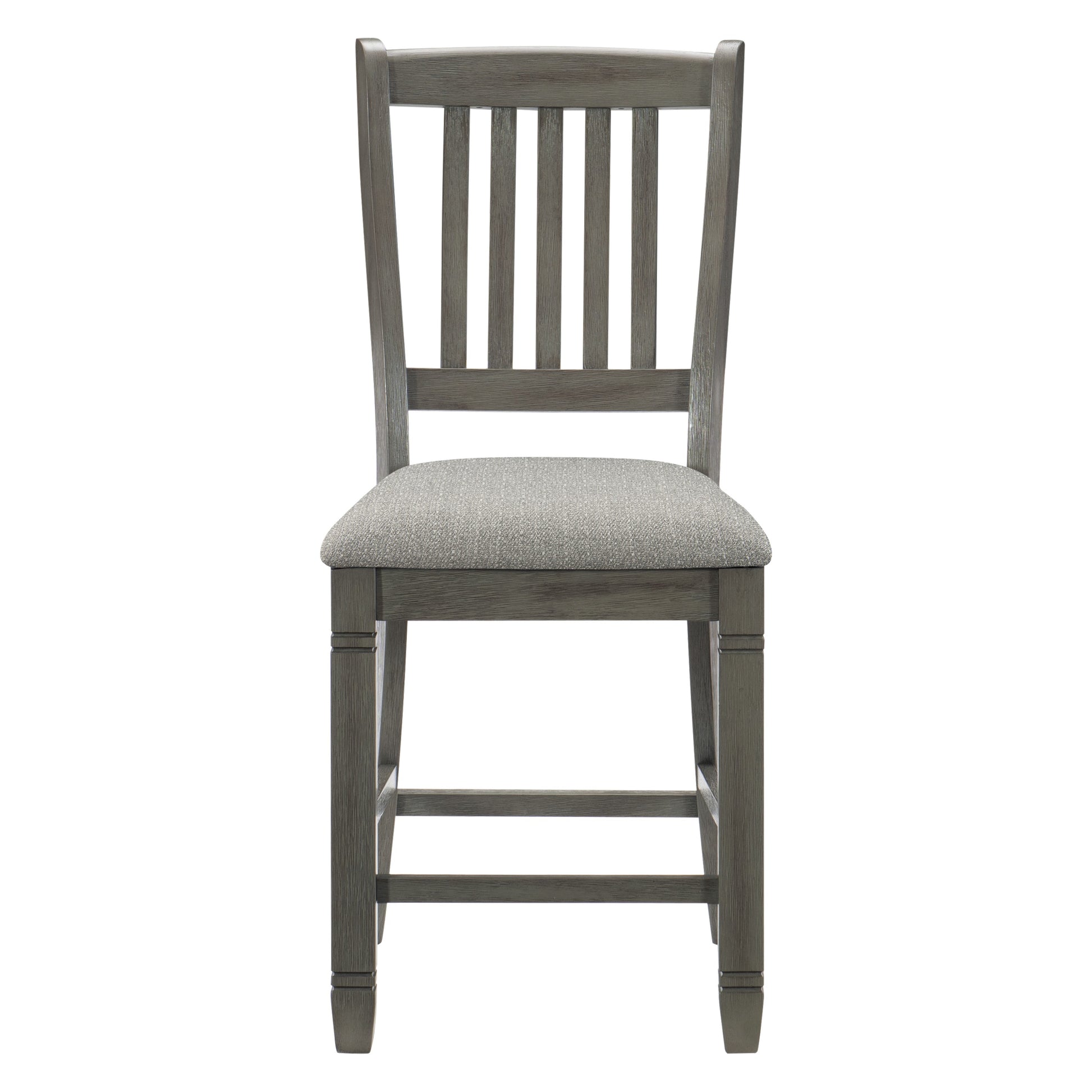Gray wooden bar stool with upholstered seat