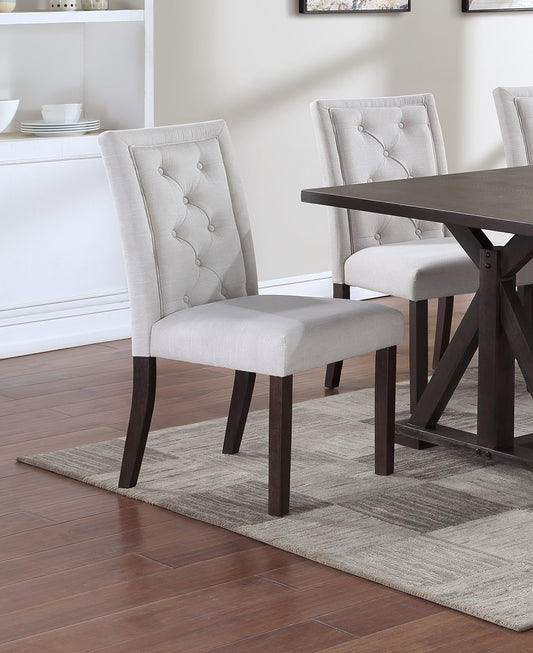 TREATLIFE HOME Modern Bone White Fabric Side Chairs Set of 2 with Tufted Back and Rustic Espresso Wooden Legs for Dining Room