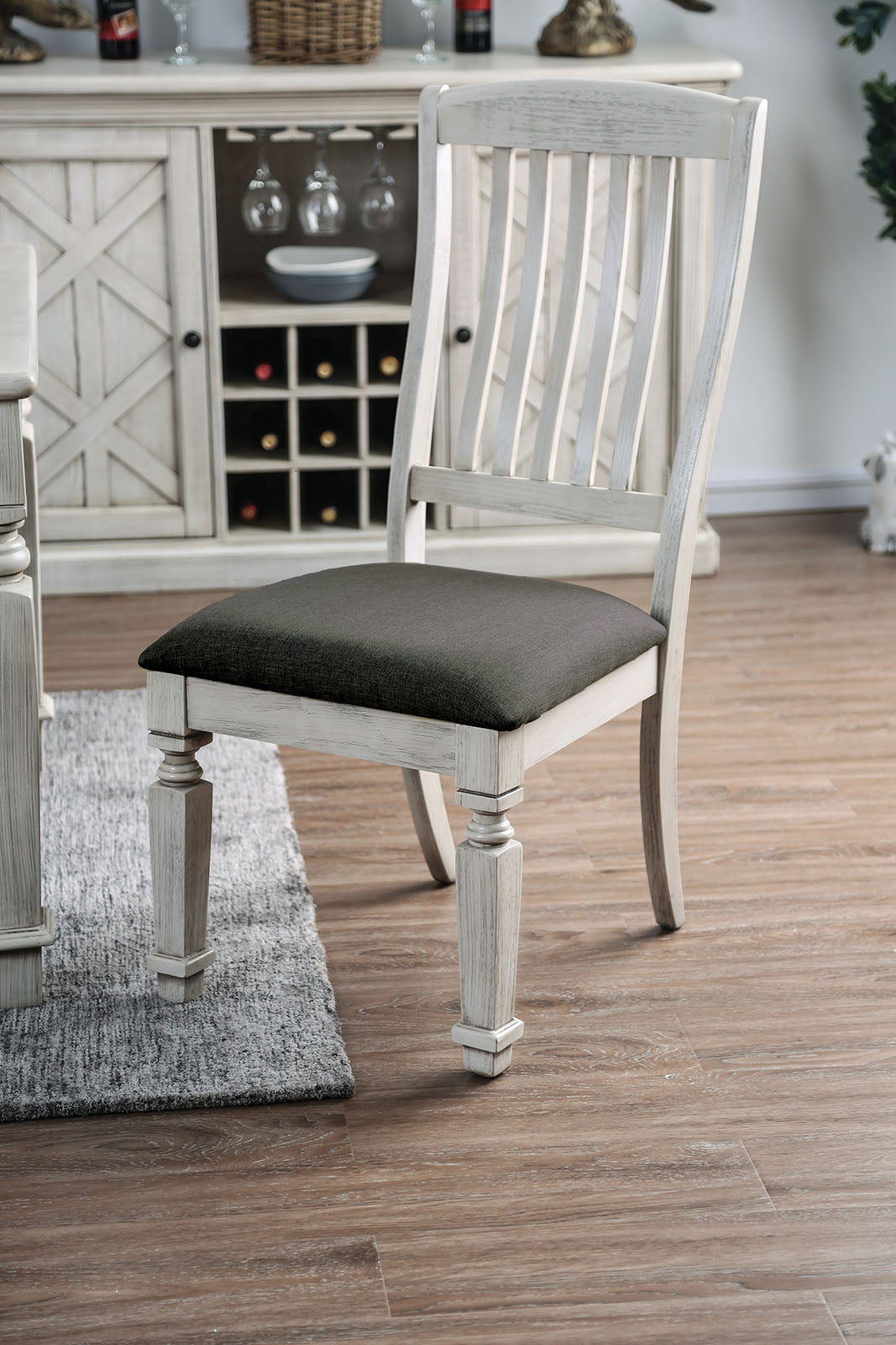 TREATLIFE HOME Transitional Style Dining Room Chairs Set of 2, Antique White Frame with Padded Gray Fabric, Bold and Sturdy Design