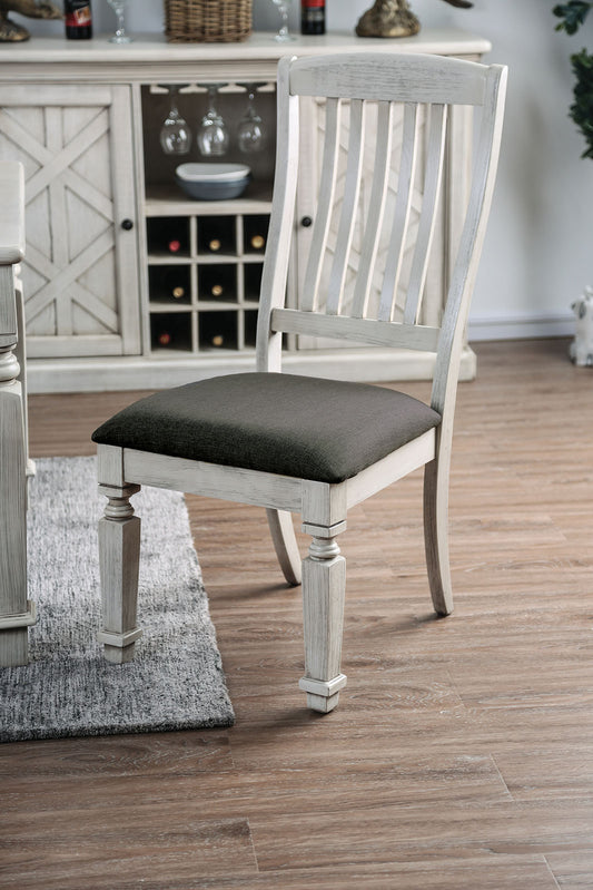 TREATLIFE HOME Transitional Style Dining Room Chairs Set of 2, Antique White Frame with Padded Gray Fabric, Bold and Sturdy Design