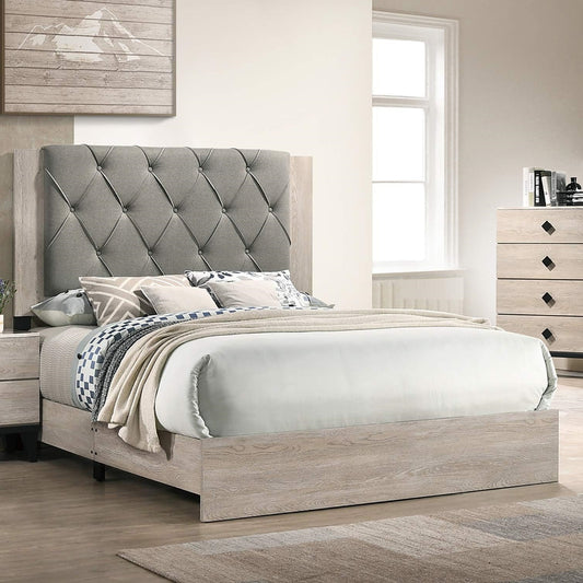 TREATLIFE HOME Modern Cream Tufted Bed Frame with Rubberwood Headboard, Elegant Design for Bedroom, Queen Size