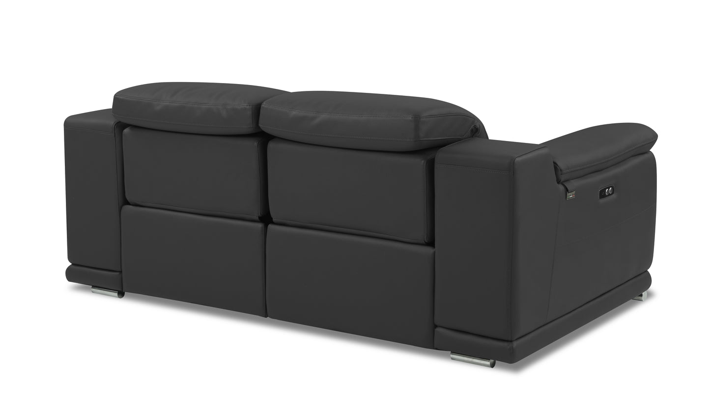 Dark gray leather dualrecliner sofa with power controls