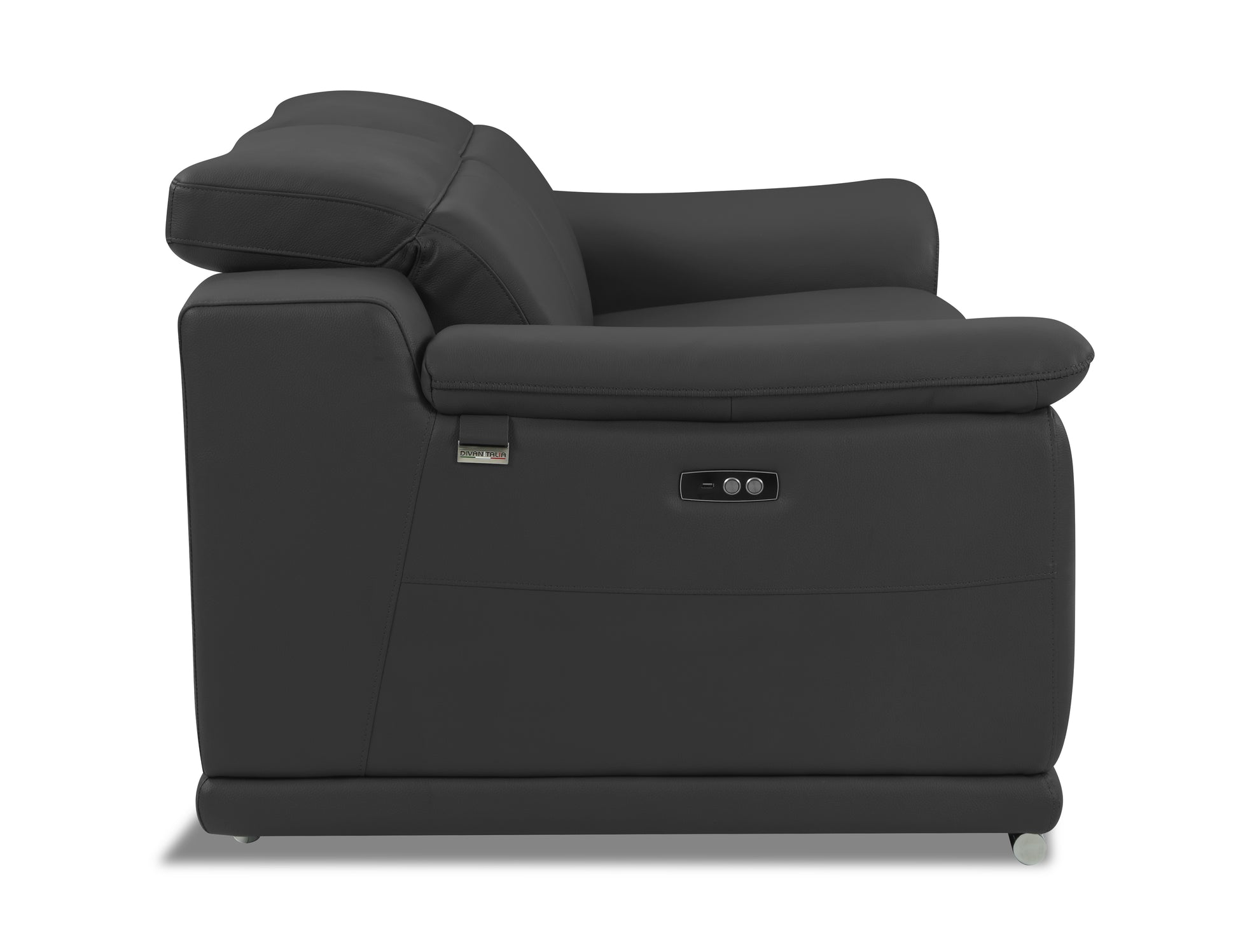 Modern black leather recliner armchair with adjustable headrests and power controls