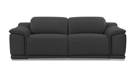 Sleek black leather twoseater sofa with chrome legs