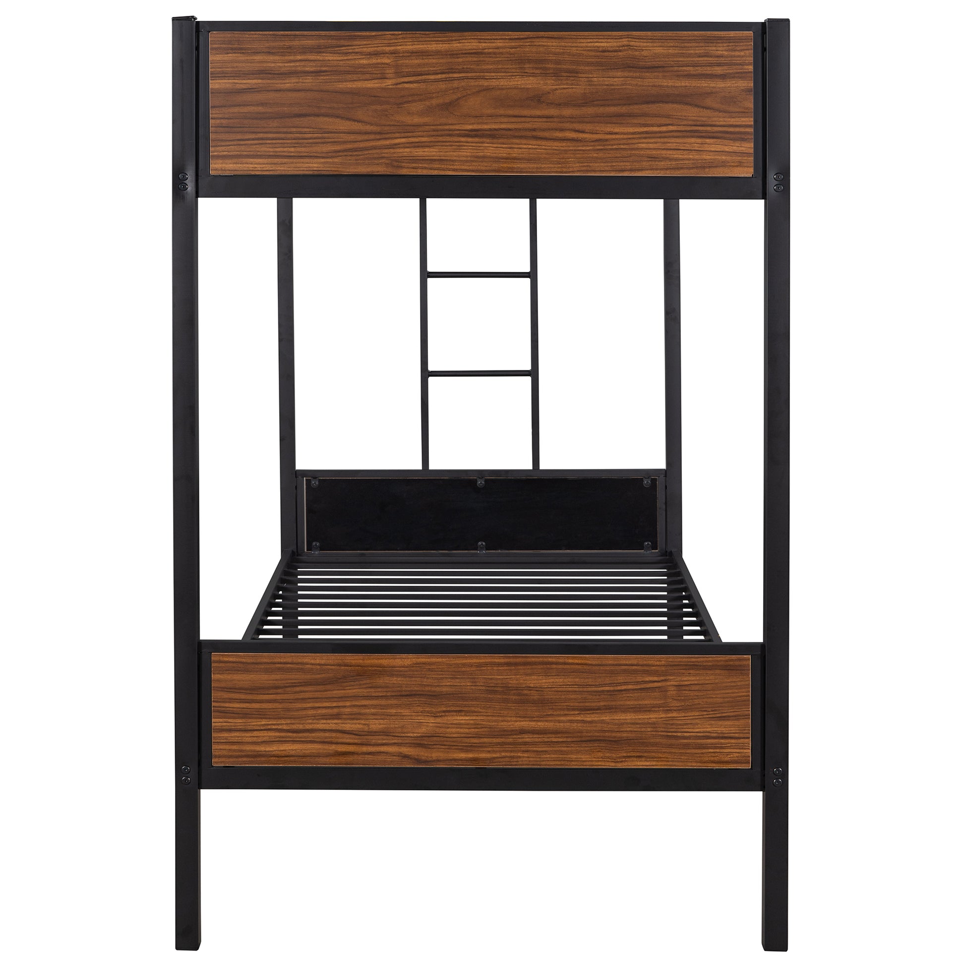 Black metal and wood twin bed frame with slatted base