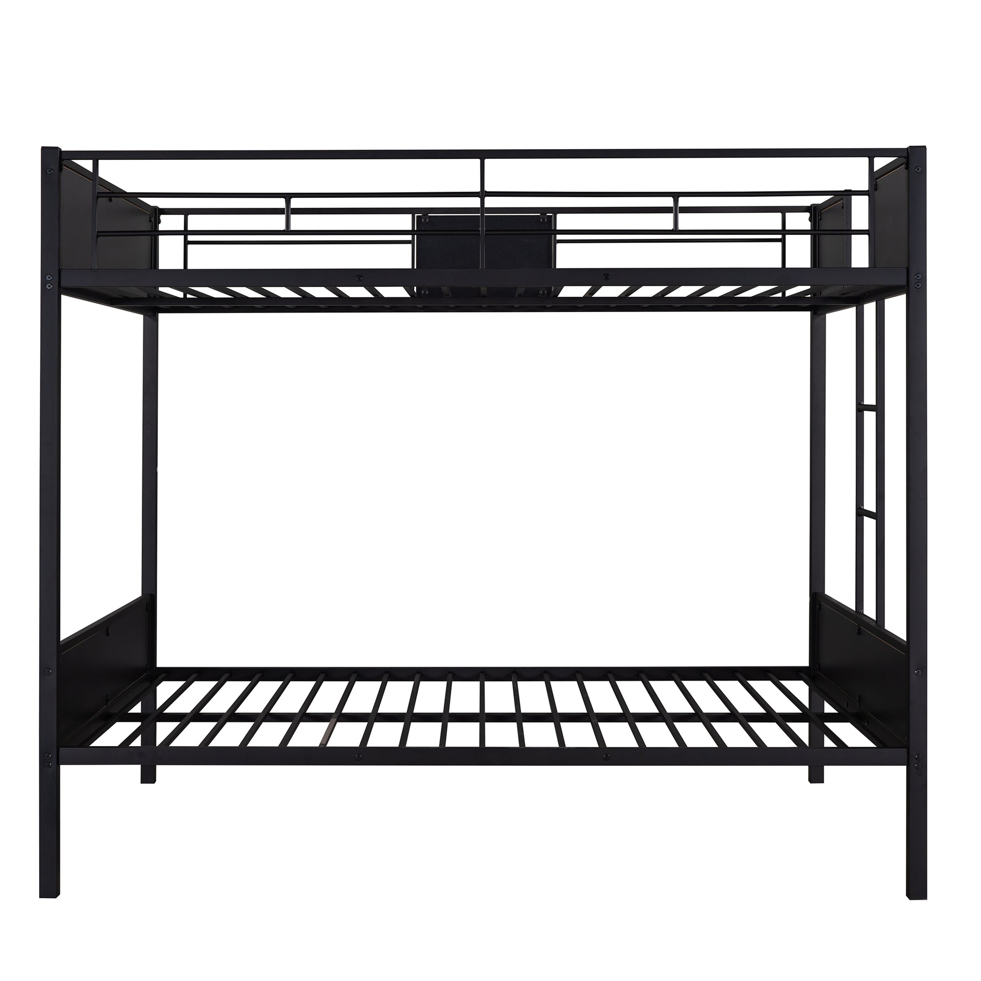 Black metal twin over twin bunk bed with sturdy frame and guardrails