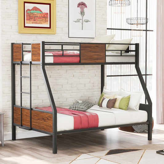 Black metal and wood bunk bed with ladders