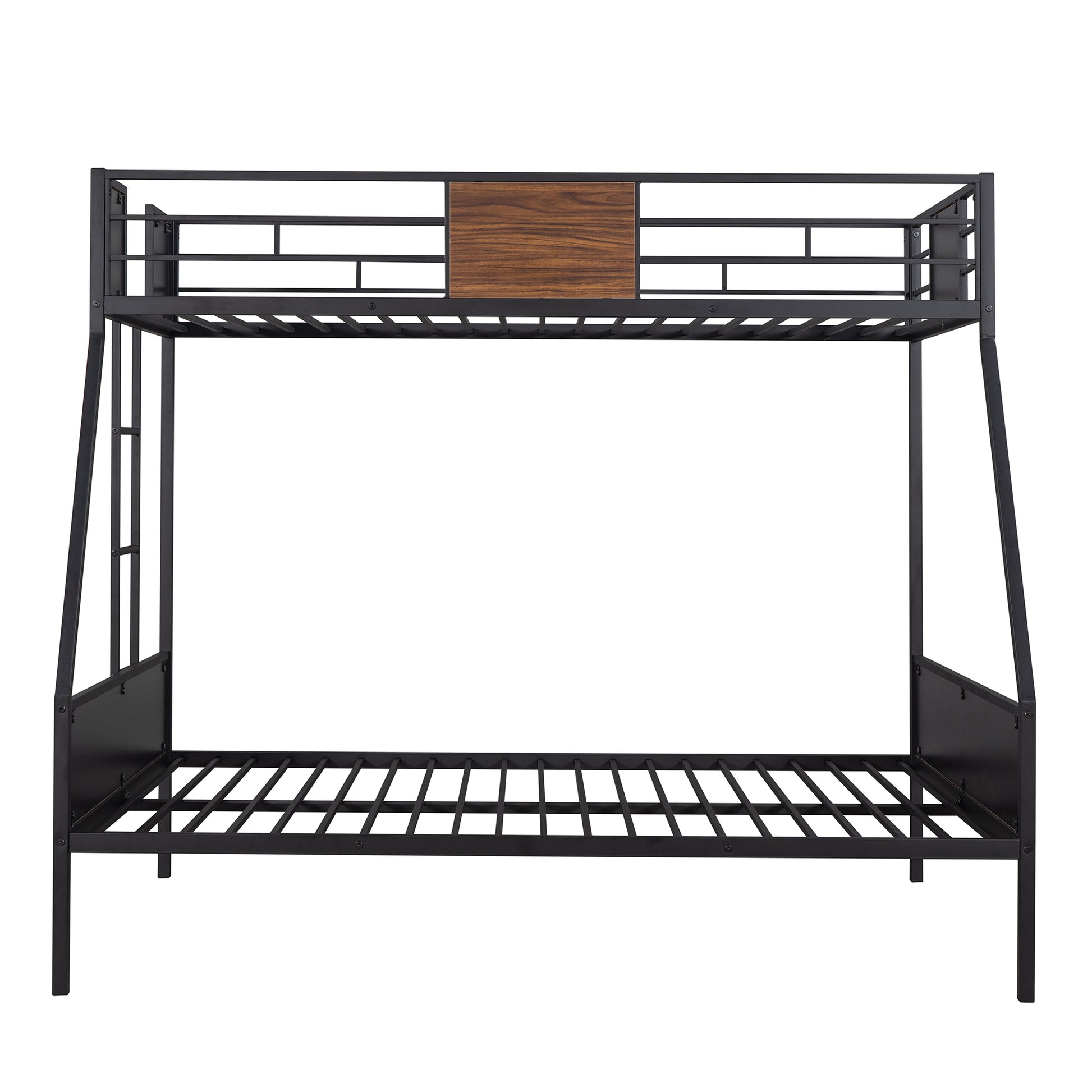 Black metal bunk bed with wood accent