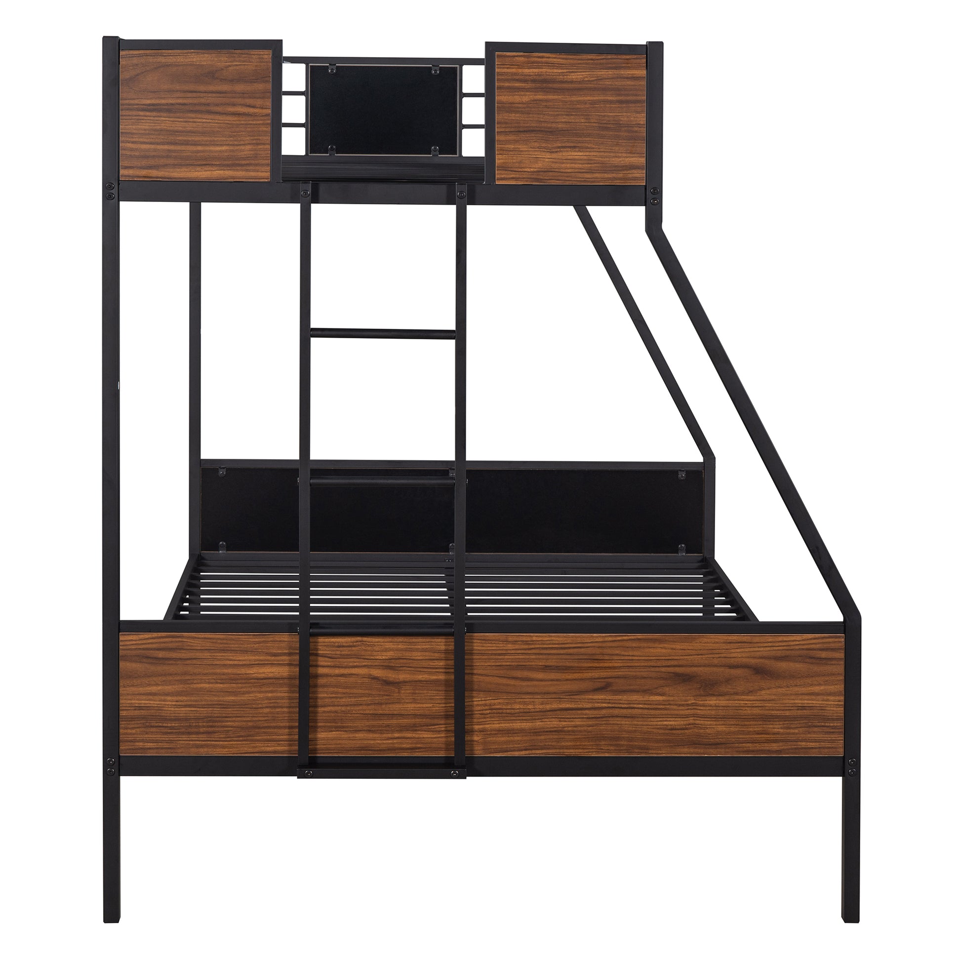 Black metal and walnut bunk bed frame with slatted base
