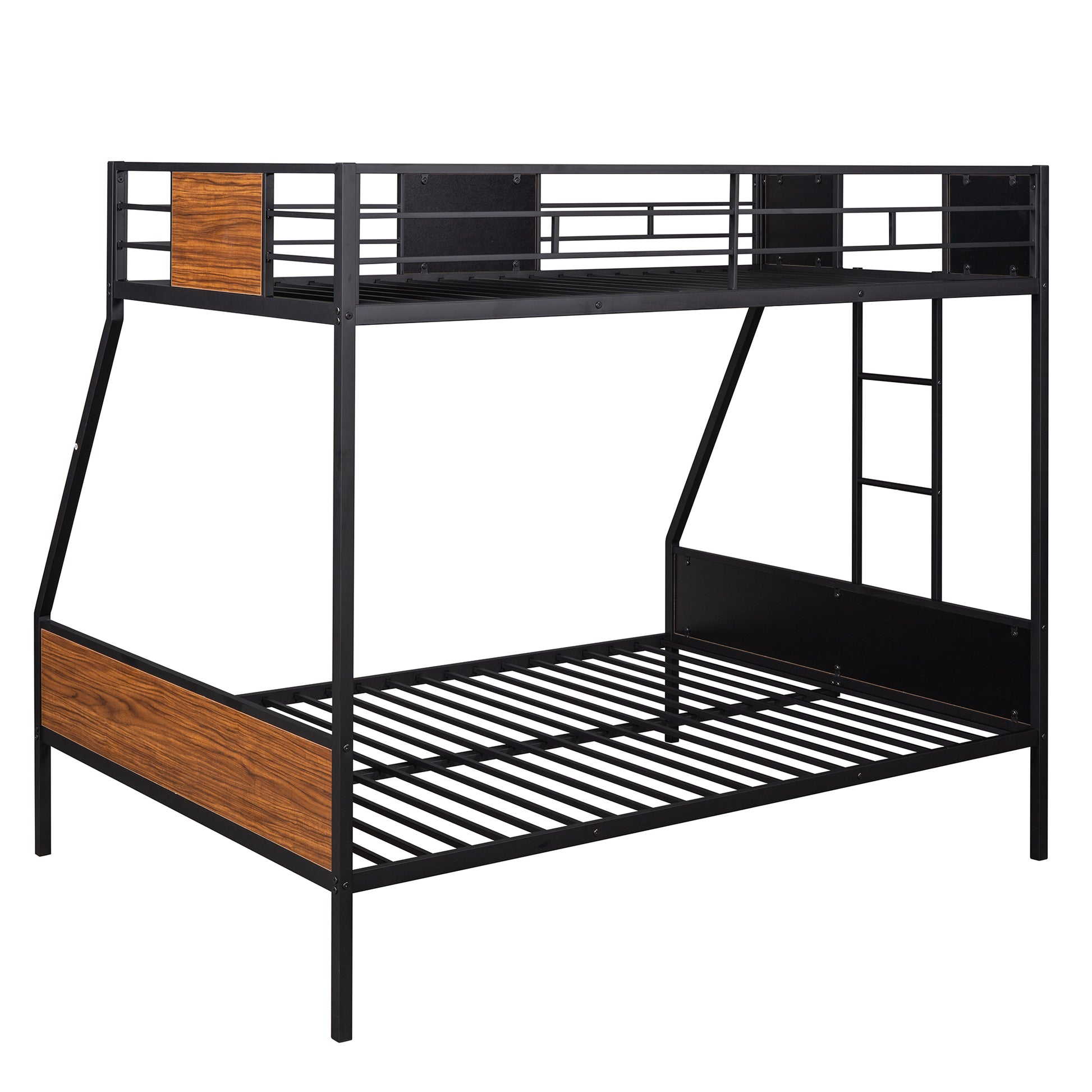 Black metal bunk bed with wood accents