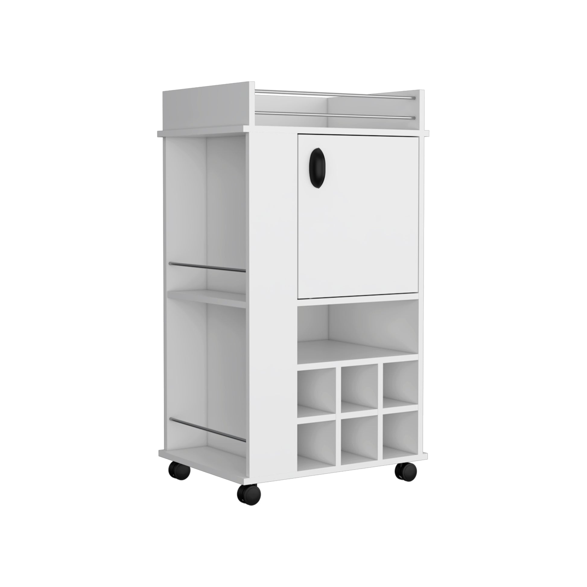 White rolling bar cart with wine rack