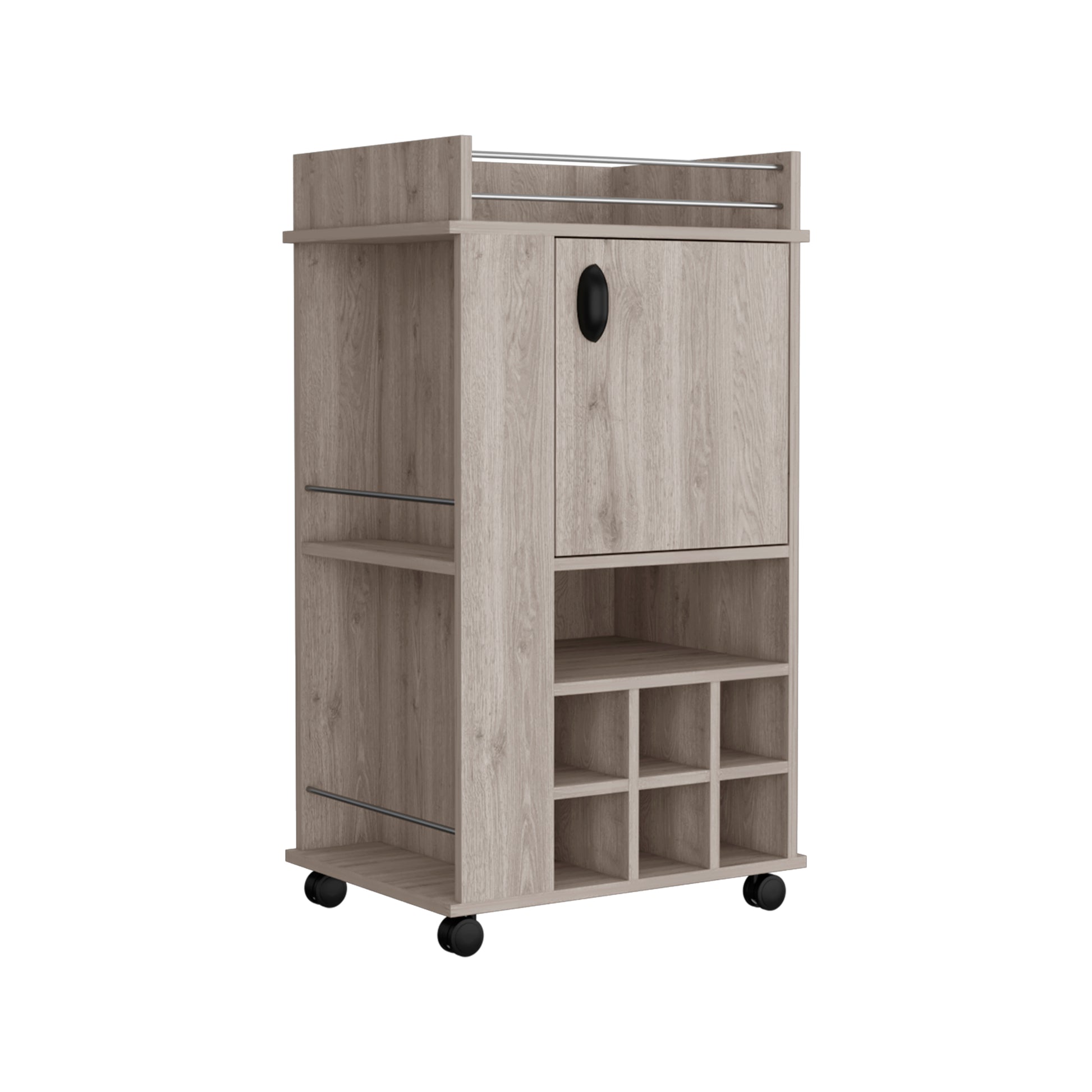 Wooden bar cart with wine rack and caster wheels