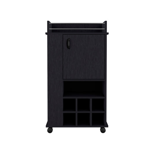 Black kitchen bar cart with wine rack
