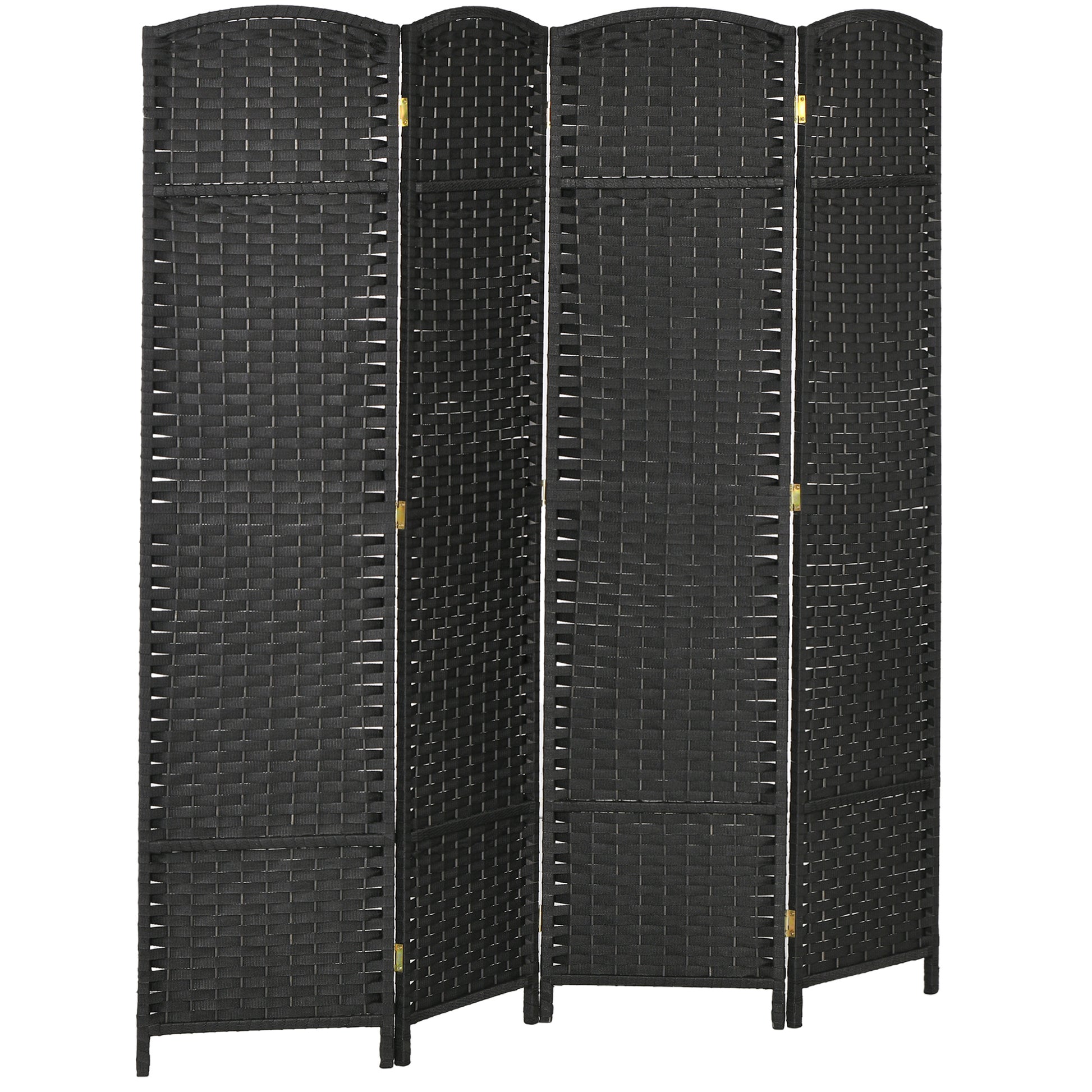 Black fourpanel woven room divider with arched top for privacy