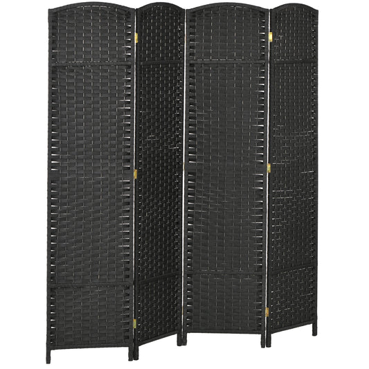 Black fourpanel woven room divider with arched top for privacy