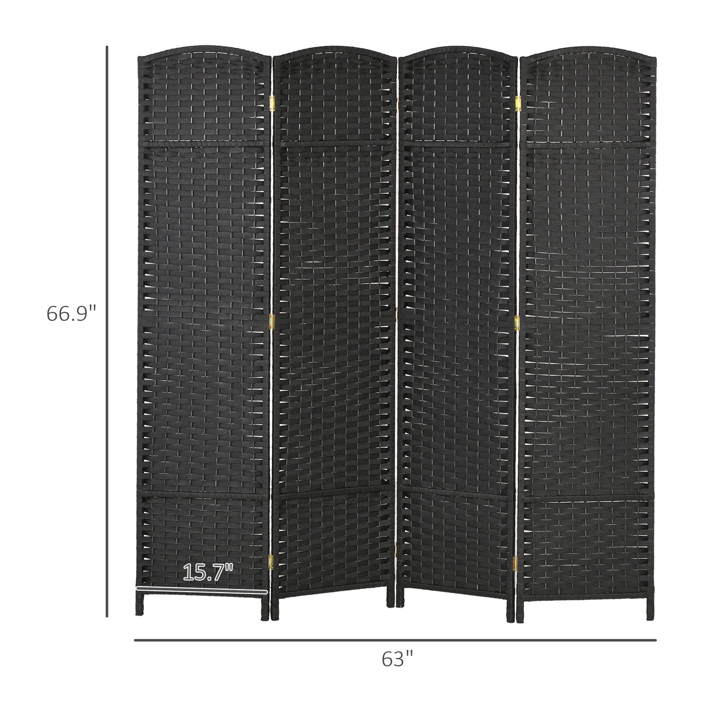 Black fourpanel woven room divider screen with arched top perfect for privacy