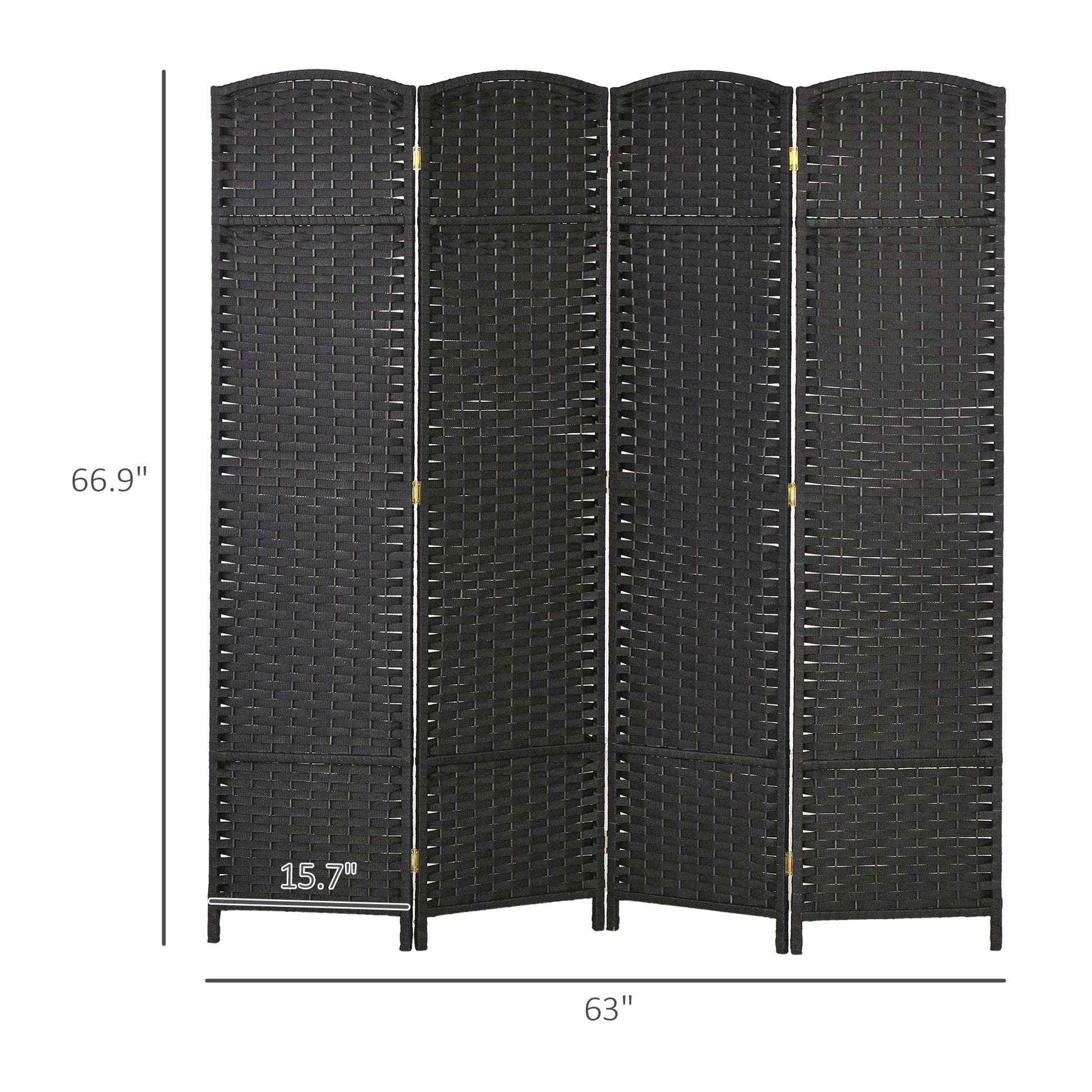 Black fourpanel woven room divider screen with arched top perfect for privacy