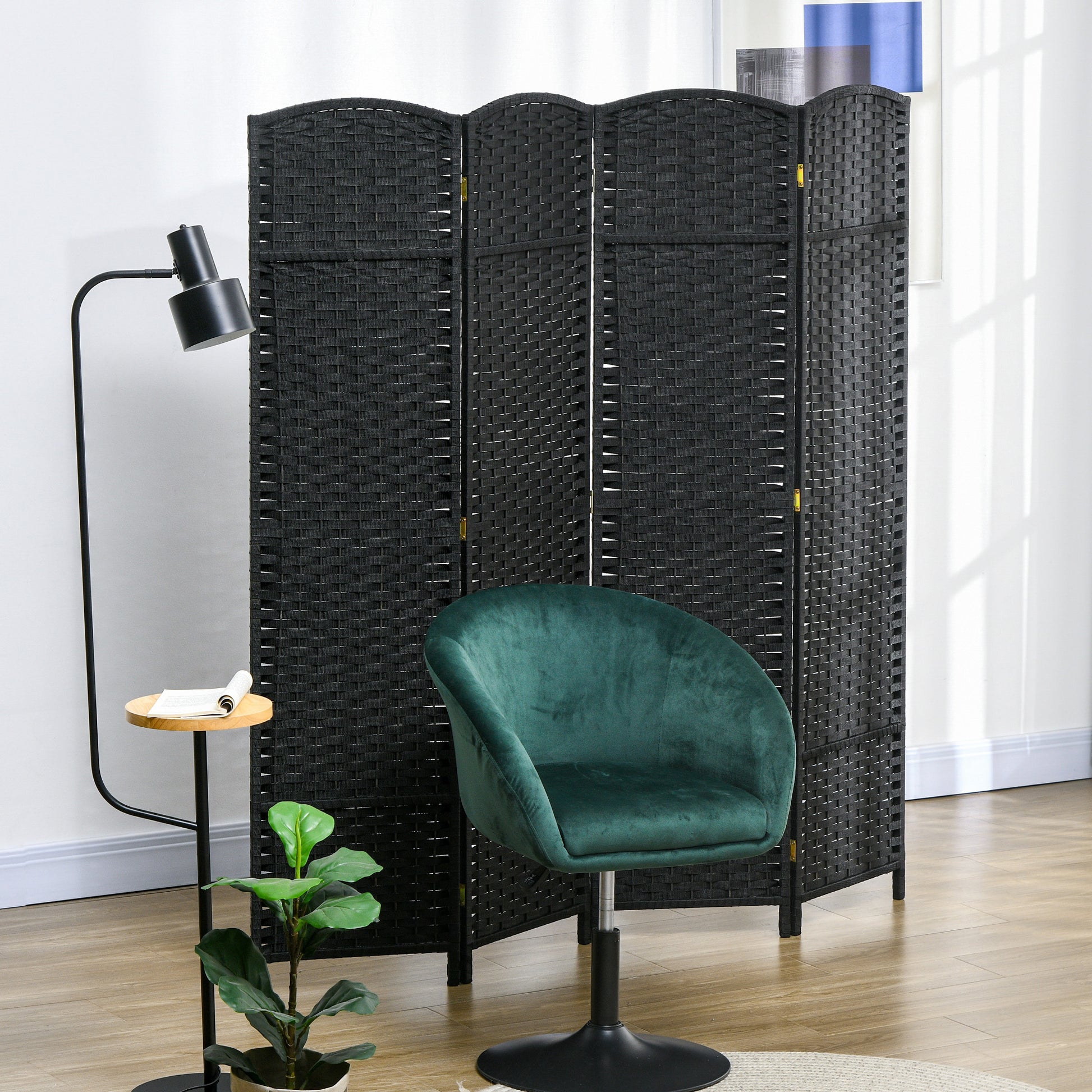 Black wicker room divider screen with curved top perfect for creating a private space