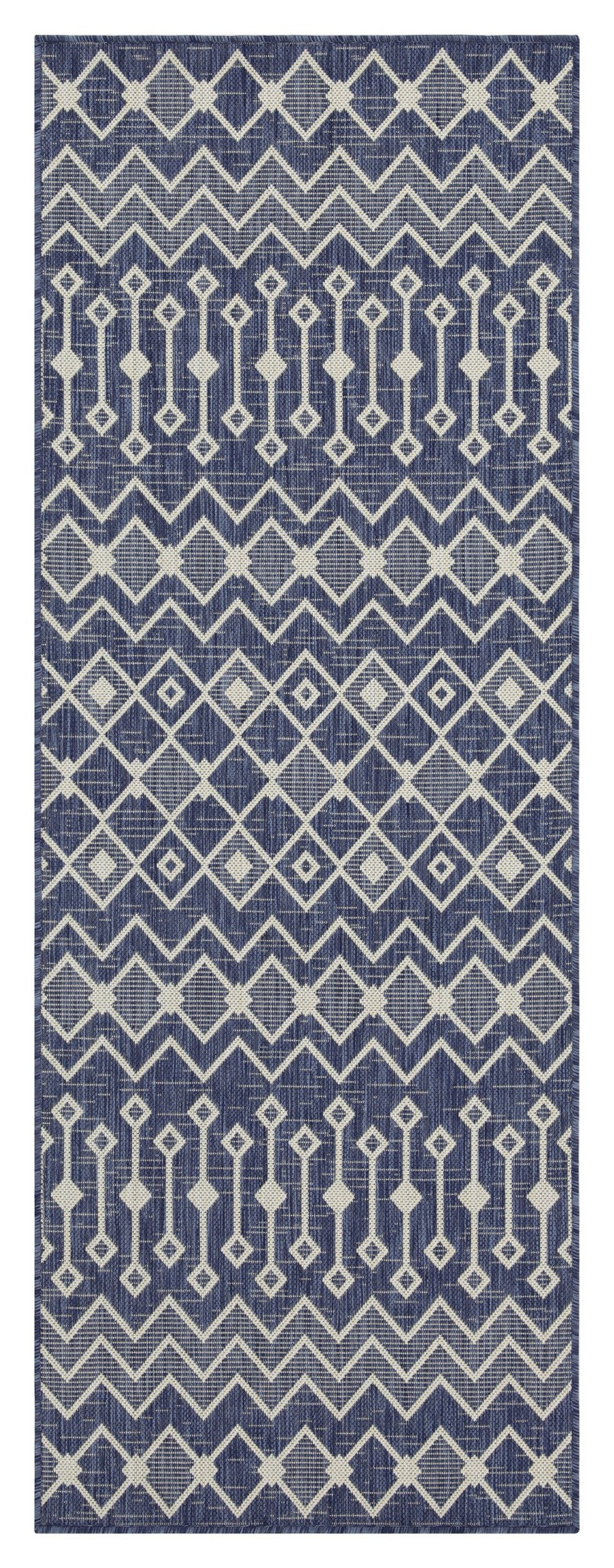 Blue and cream geometric pattern indoor rug