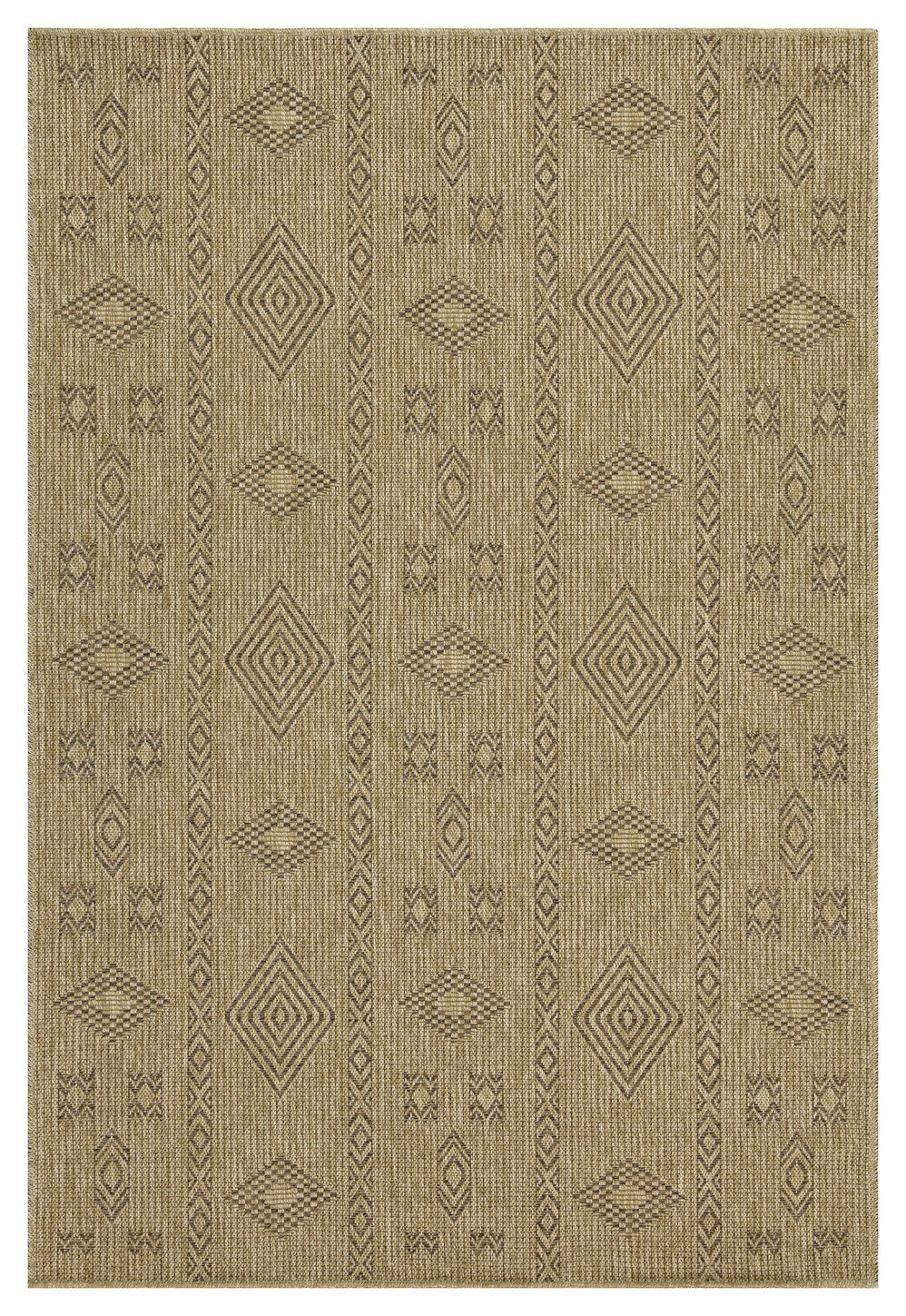 Khaki geometric rug with diamond and tribal patterns for modern living rooms